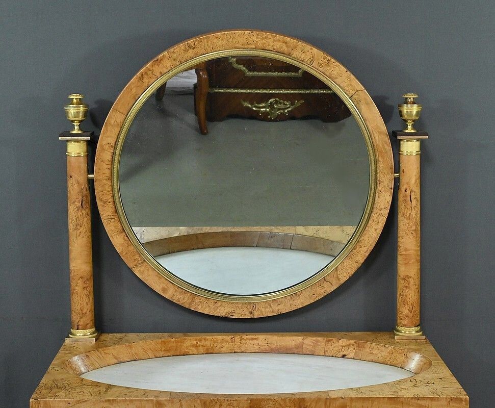 Dressing Table In Elm Burl Veneer, Empire Period – Early 19th Century photo Furniture