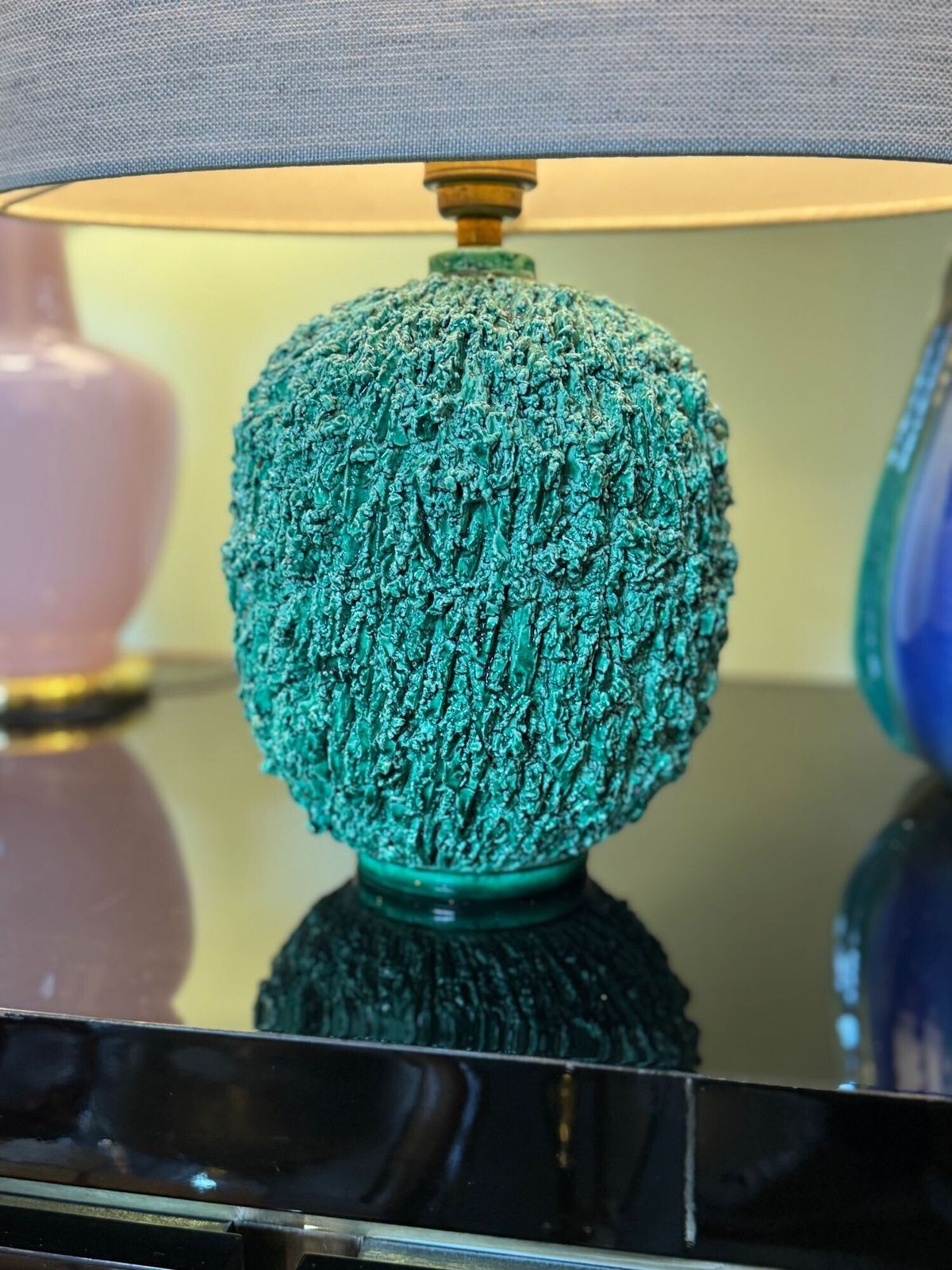 A 1950s Studio Pottery "Hedgehog" Lamp By Gunnar Nylund For Rörstrand In Vibrant Green. photo for sale