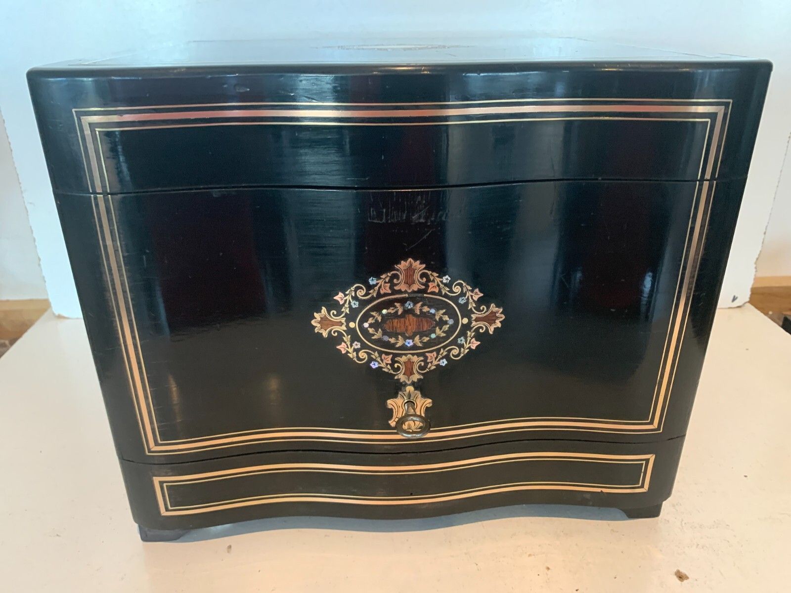 Complete Liquor Cellar Napoleon III Marquetry Ball Box 19th Century photo vintage