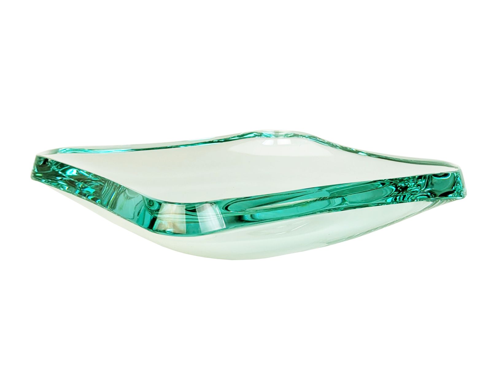 Grinded & Cut Aquamarine Glass Bowl/Centerpiece By Fontana Arte, 1960s