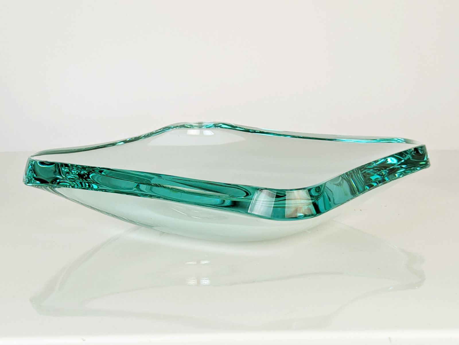 Grinded & Cut Aquamarine Glass Bowl/Centerpiece By Fontana Arte, 1960s photo buy