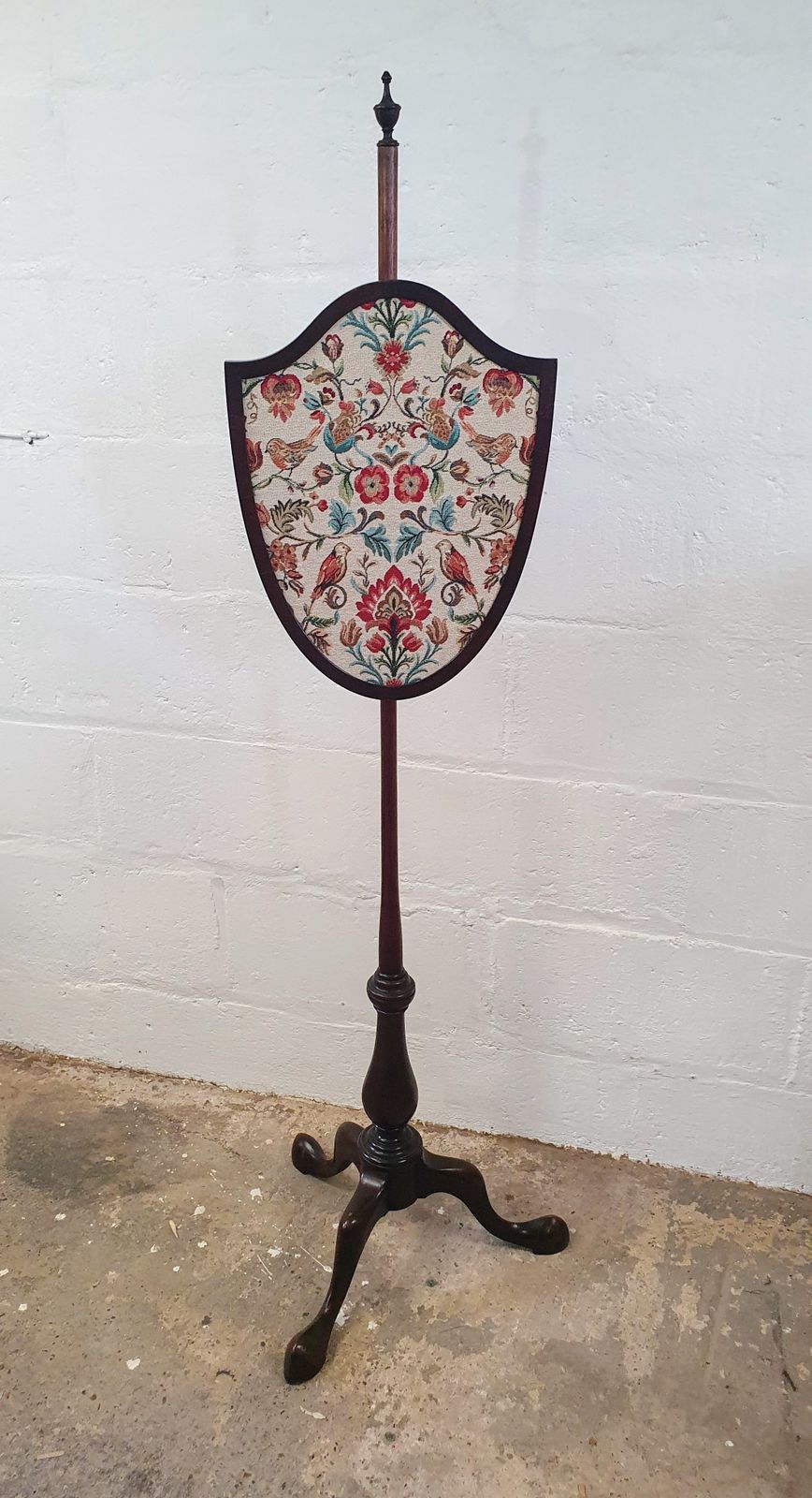 19th Century Mahogany Pole Screen, William Morris Style Fabric photo for sale