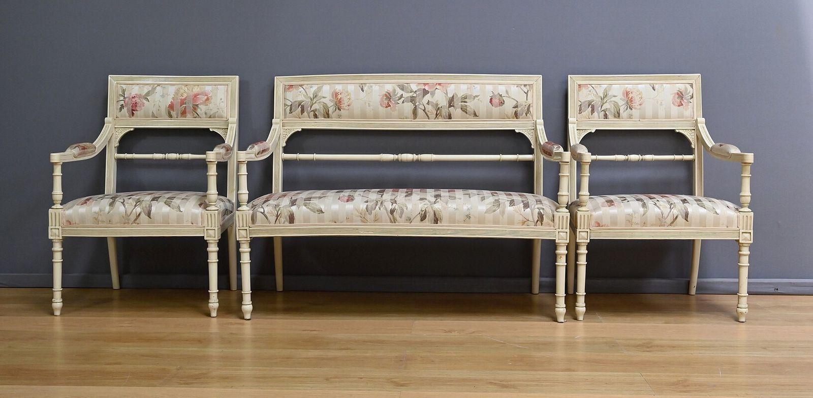 Louis XVI Style Living Room With Benches And Armchairs – 2nd Part Of The 20th Century photo for sale