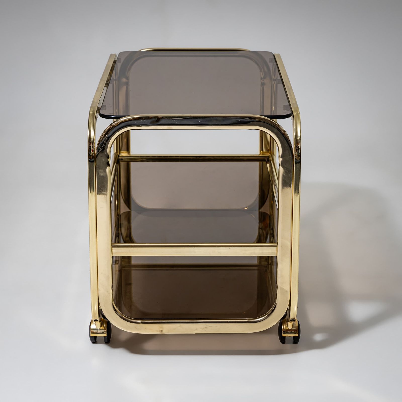 photo furniture Vintage Brass And Smoked Glass Bar Cart, 1980s