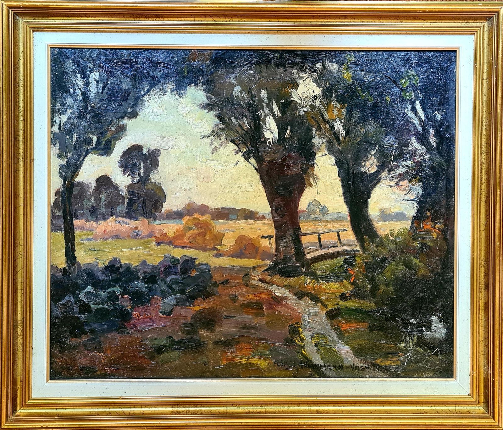 Mid Century Expressionist Landscape, Oil On Canvas. The Countryside By Elemer Vagh Weinmann