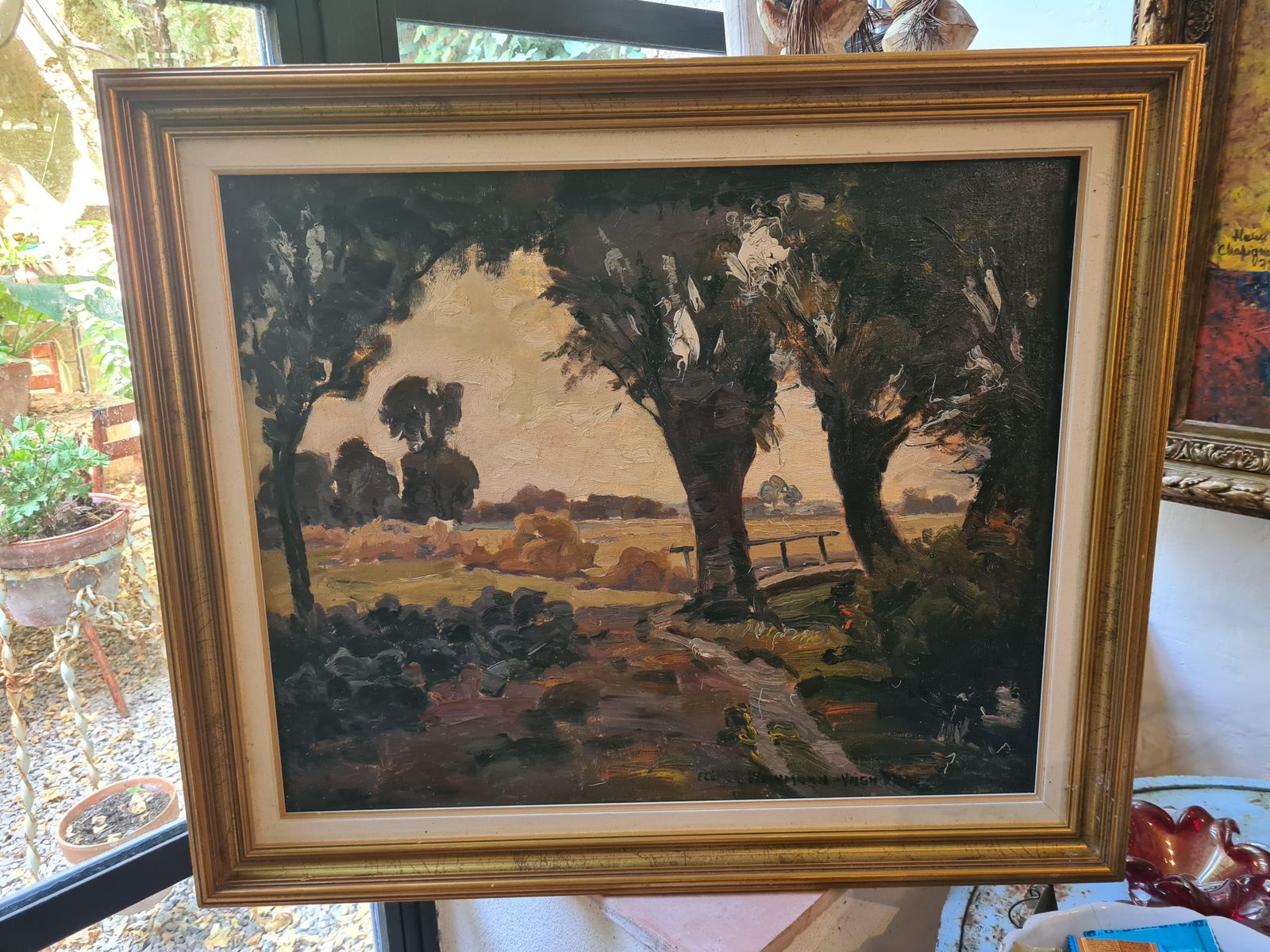 photo vinterior Mid Century Expressionist Landscape, Oil On Canvas. The Countryside By Elemer Vagh Weinmann