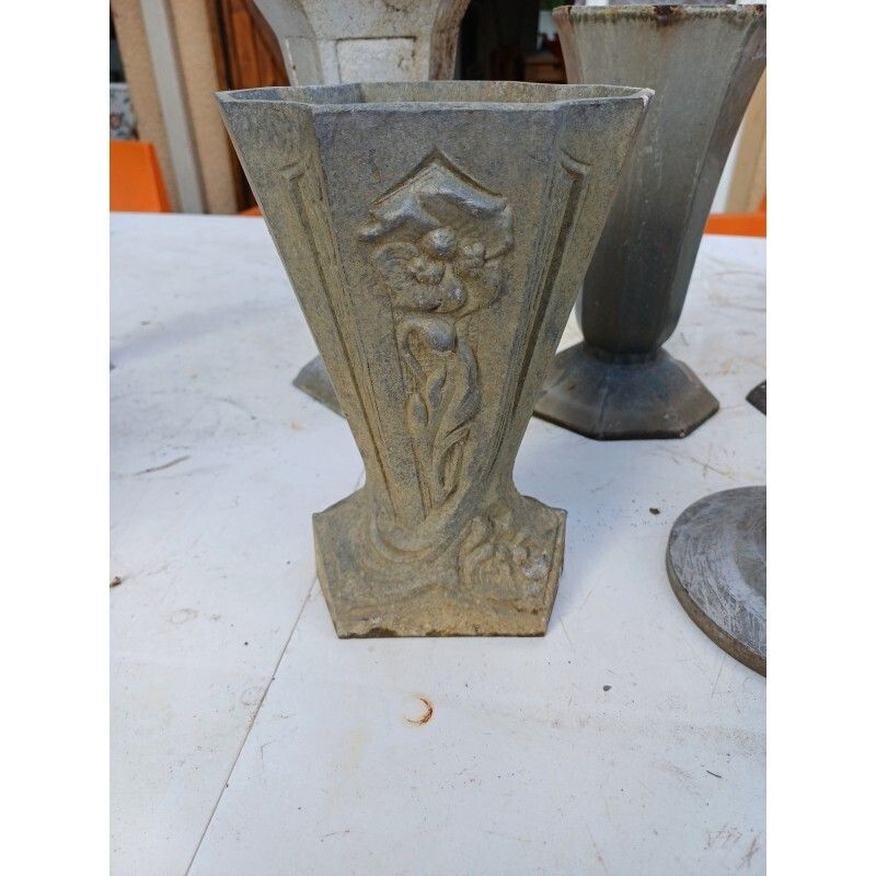 Set Of 8 Cast Iron And Aluminum Vases 1900 photo for sale