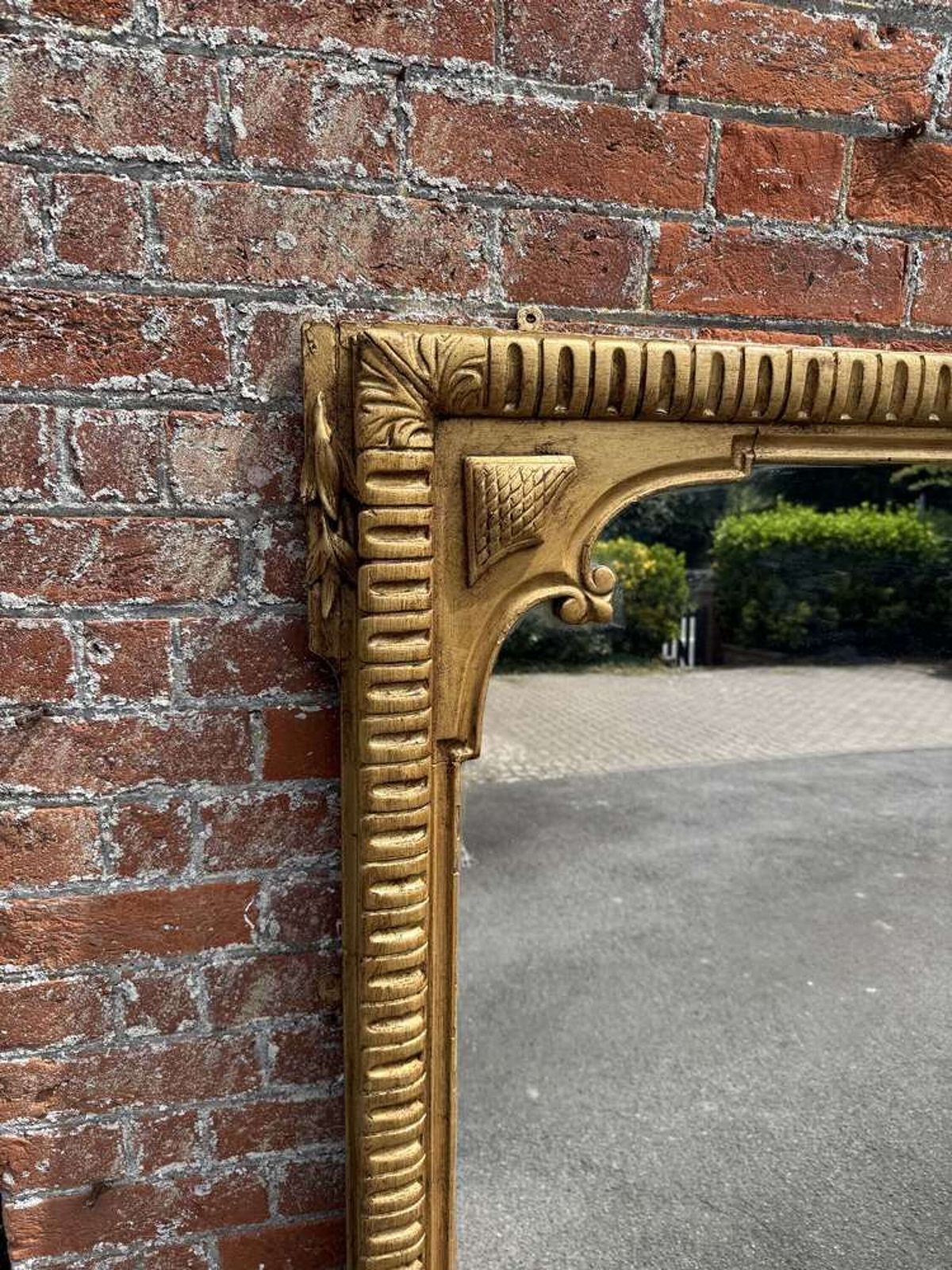 A Stunning Large Antique English 19th C Gilt Ribbed Framed Overmantle Mirror. photo furniture