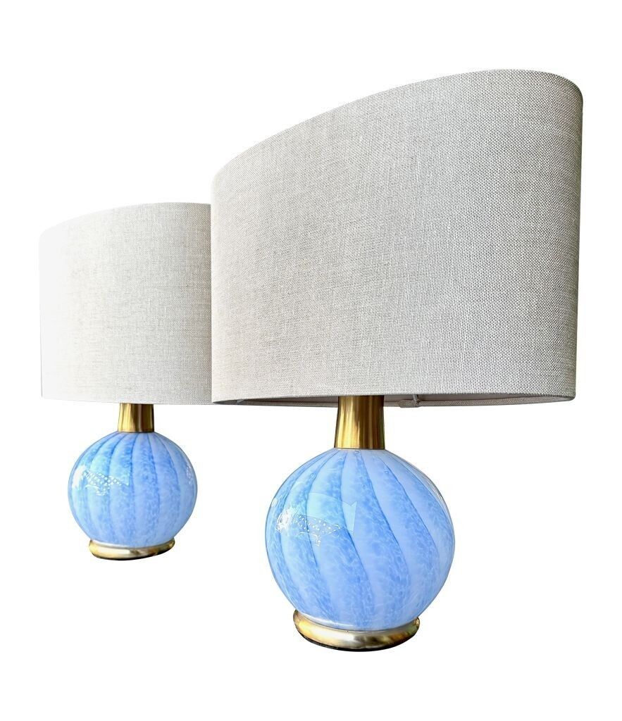 A Lovely Pair Of 1960s Blue Murano Glass And Brass Lamps By La Murrina photo 1650.0