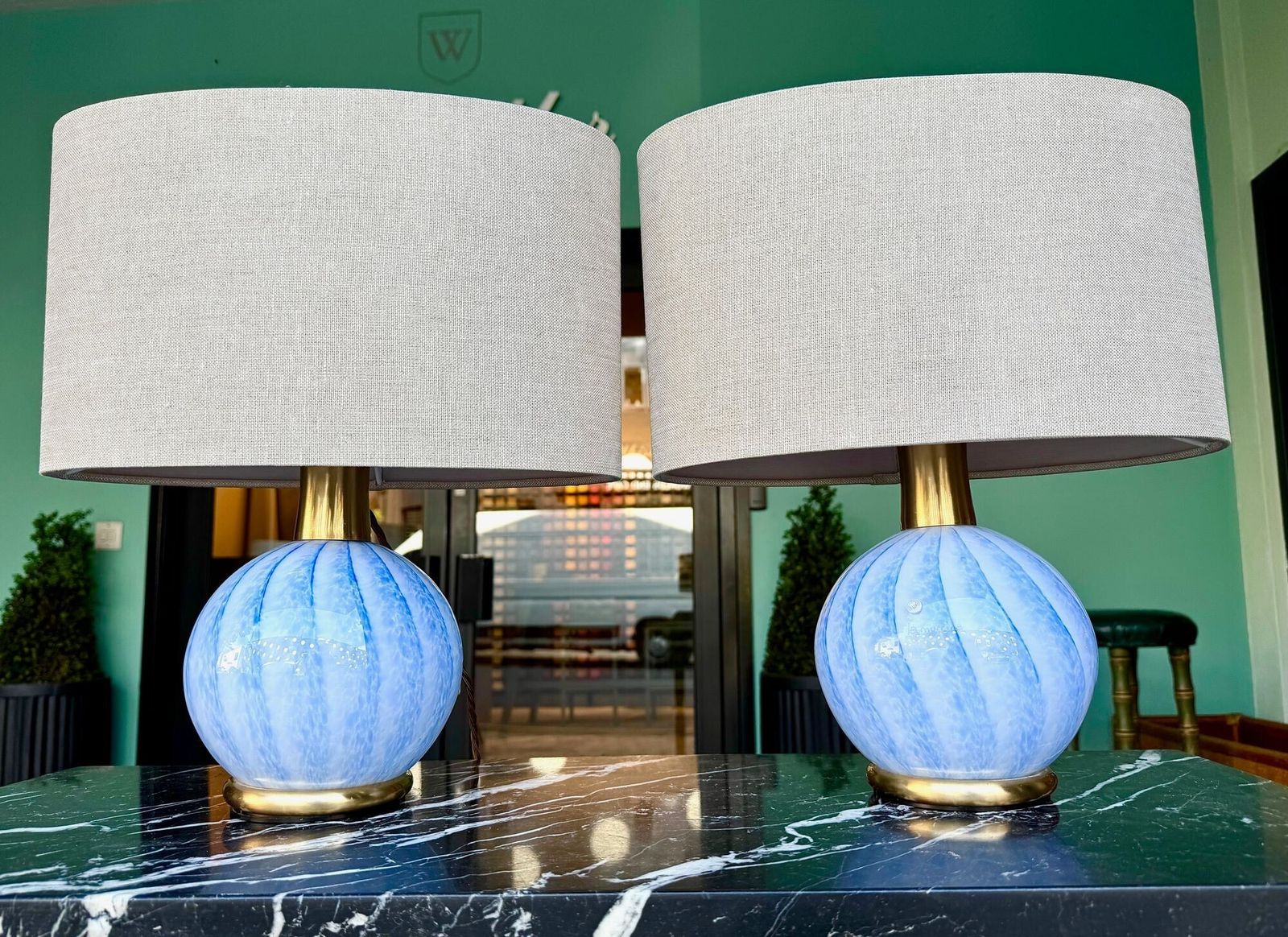 photo furniture A Lovely Pair Of 1960s Blue Murano Glass And Brass Lamps By La Murrina