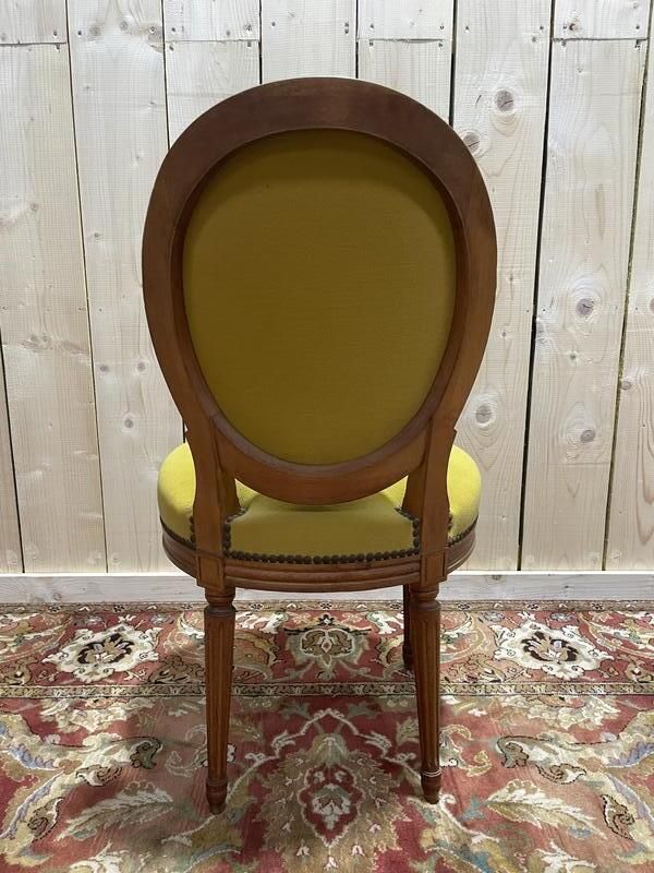 Suite De 4 Chaises Médaillons De Style Louis XVI Laine Jaune photo for sale