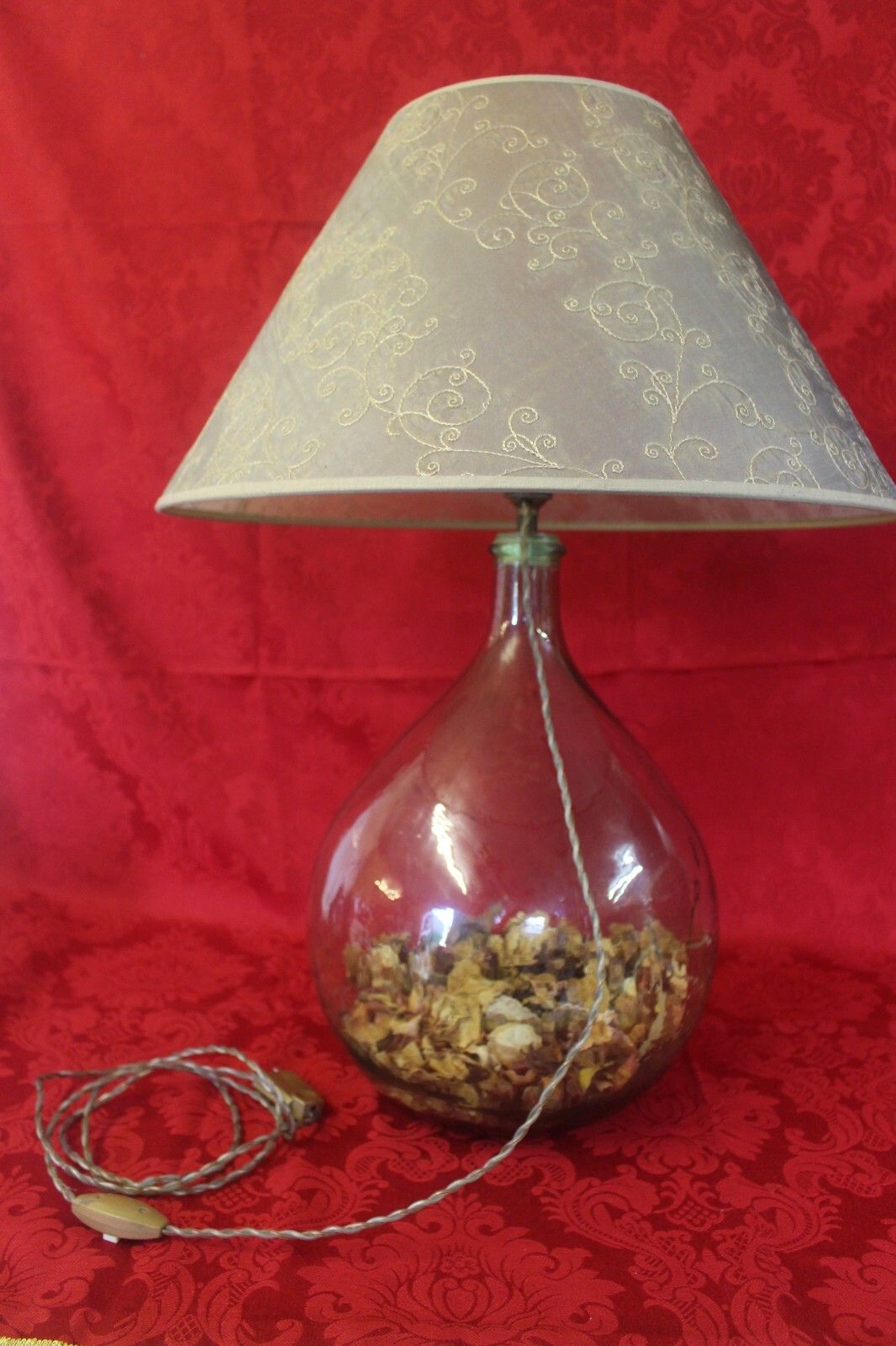 French Unique Large Glass Round Shape Lamp With Cream Shade 60 X 47cm Desk Table photo for sale