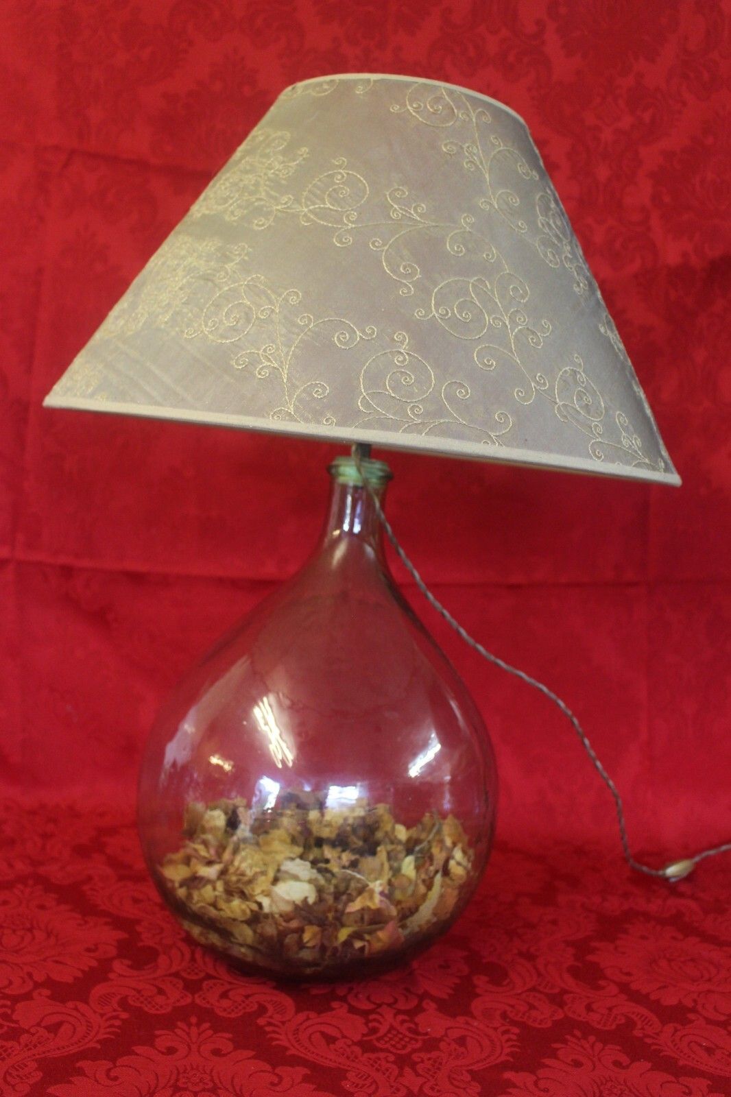 French Unique Large Glass Round Shape Lamp With Cream Shade 60 X 47cm Desk Table photo vinterior