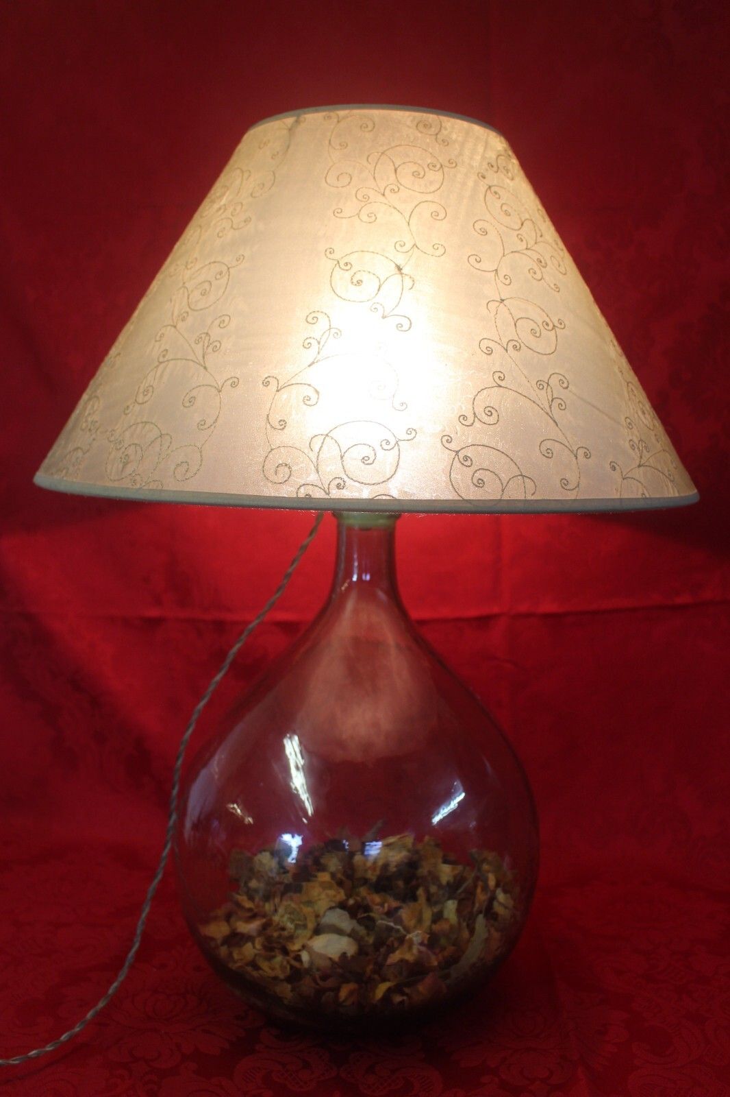 photo buy French Unique Large Glass Round Shape Lamp With Cream Shade 60 X 47cm Desk Table