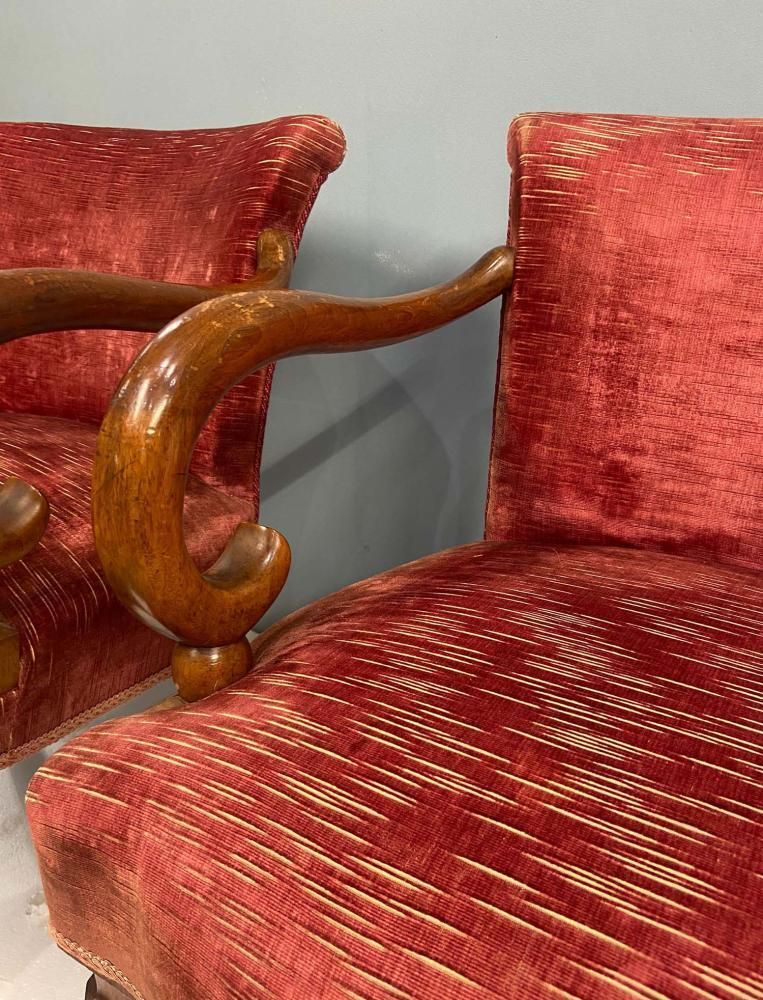 Pair Regency Revival Arm Chairs Mahogany photo vintage