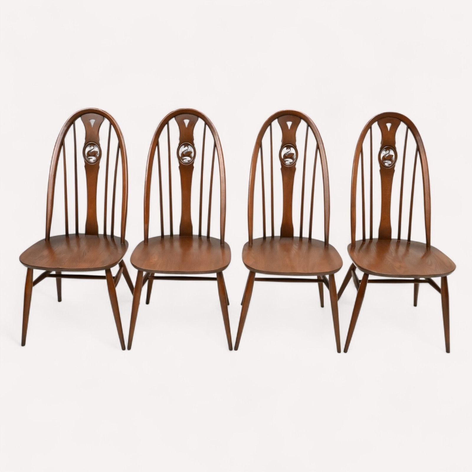 4 Ercol Dining Chairs Windsor Bow Backs Swan Fruitwood Finish Free Uk Delivery