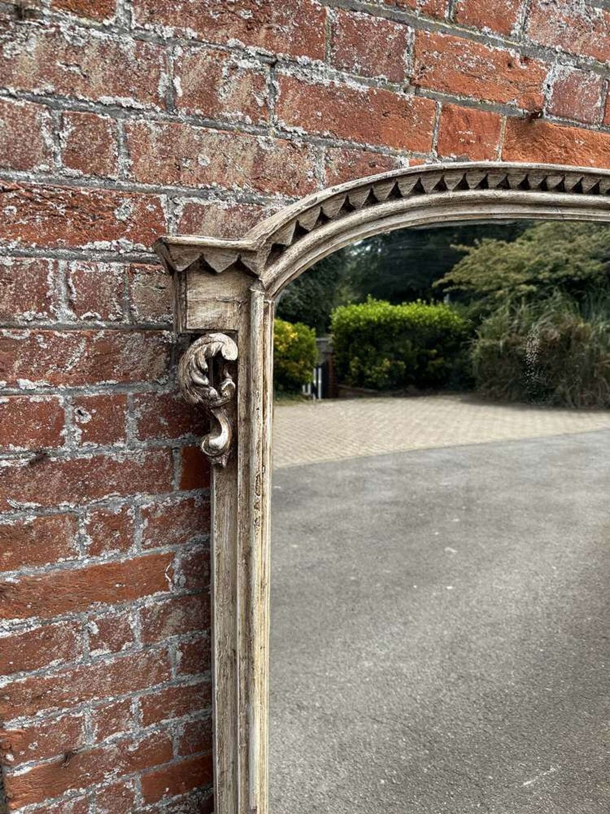 A Wonderful Large Antique English 19th C Shaped Top Painted Overmantle Mirror. photo Home Decor
