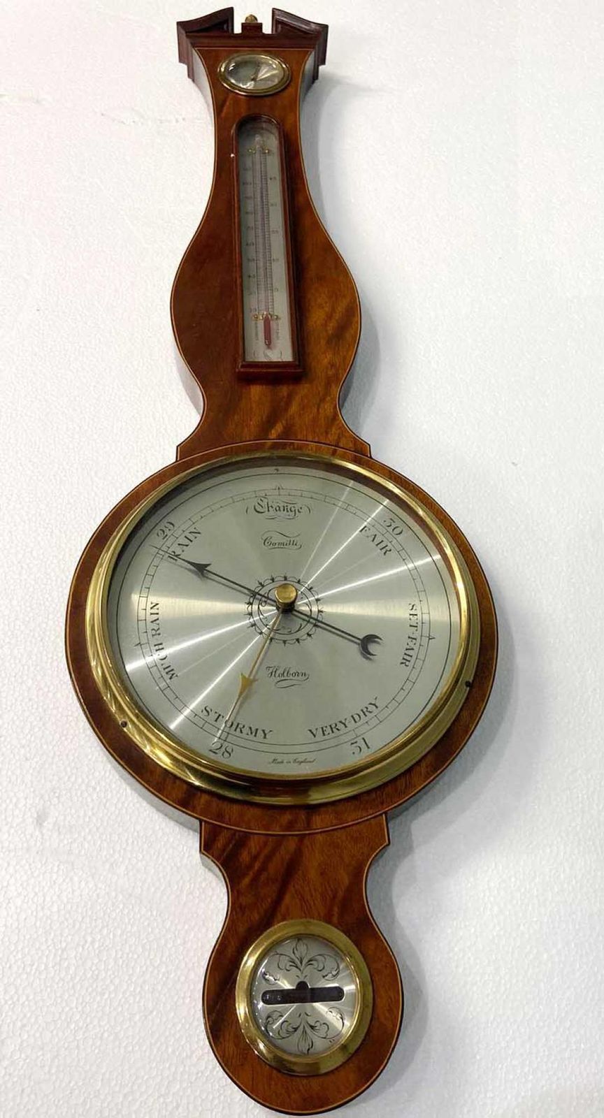 Georgian Revival Barometer Mahogany Mercury Thermometer photo vinterior