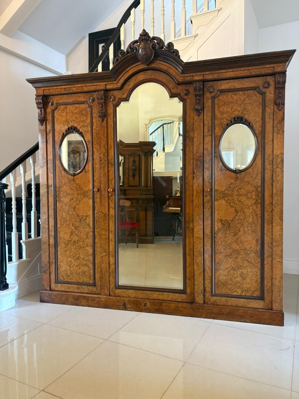 Outstanding Quality Large Antique 19th Century Unusual Carved Burr Walnut Wardrobe