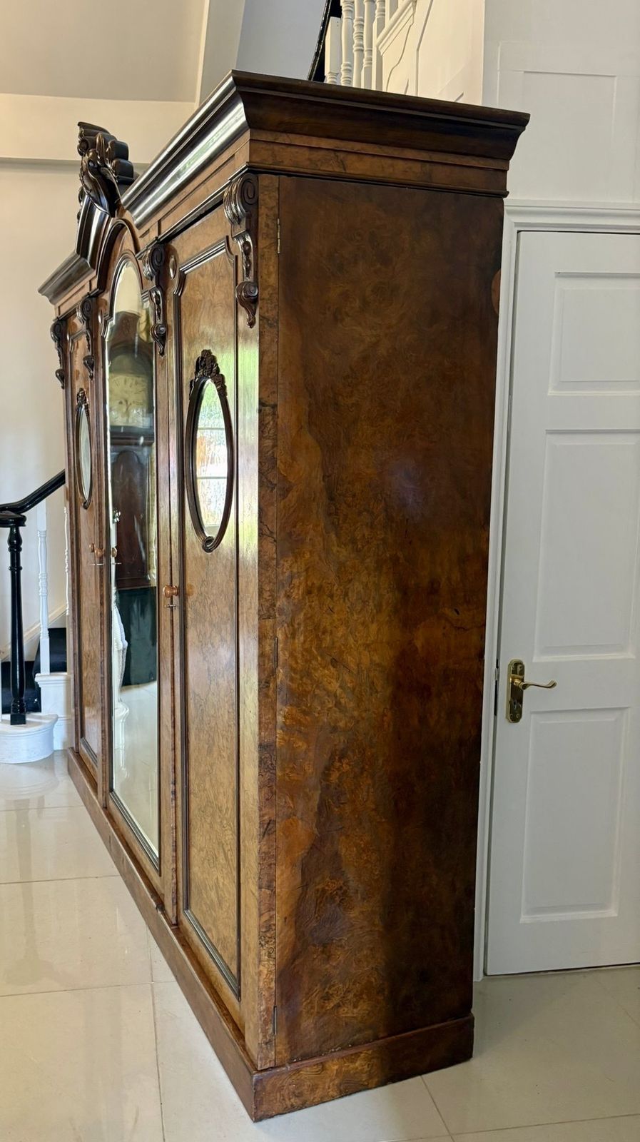 Outstanding Quality Large Antique 19th Century Unusual Carved Burr Walnut Wardrobe photo vinterior