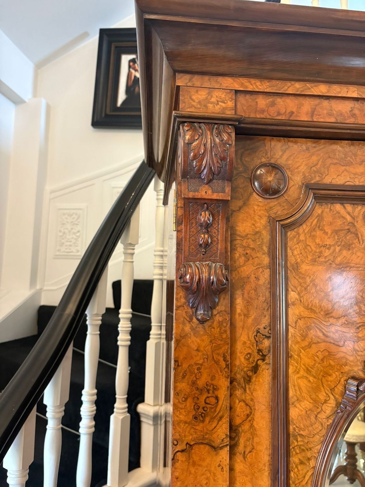photo furniture Outstanding Quality Large Antique 19th Century Unusual Carved Burr Walnut Wardrobe