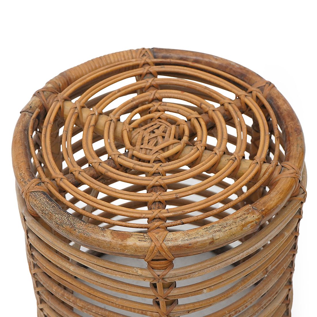 Furniture Cylindrical Pouf In Curved Rattan By Castano, 1960s photo
