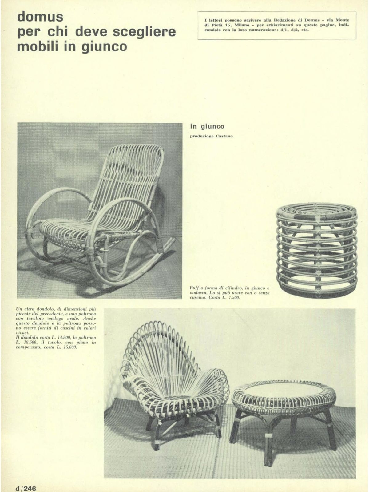 photo vinterior Cylindrical Pouf In Curved Rattan By Castano, 1960s