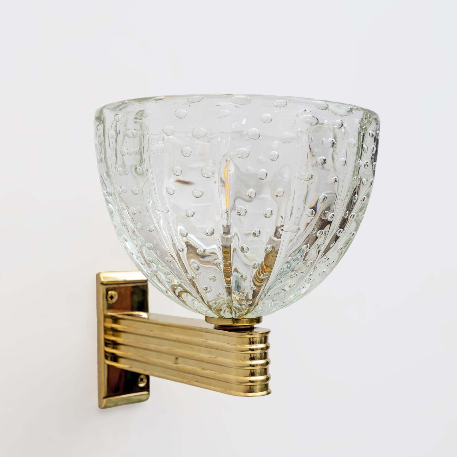 Attributed To Seguso Art Dèco Brass And "Pelugoso" Murano Glass Sconces, Pair photo Lighting