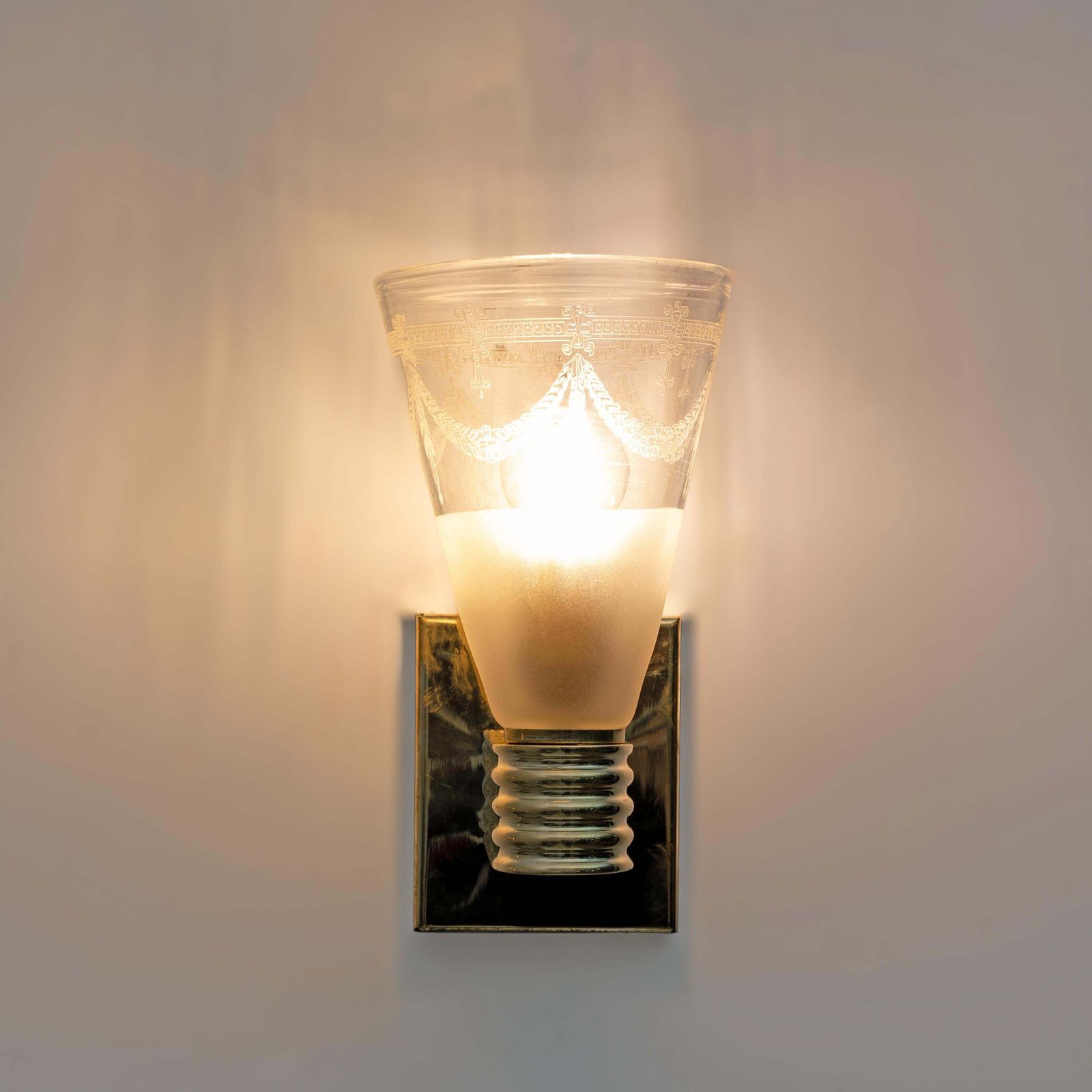 Mid Century Domus Blown And Angraved Murano Glass Sconces, Pair photo Lighting