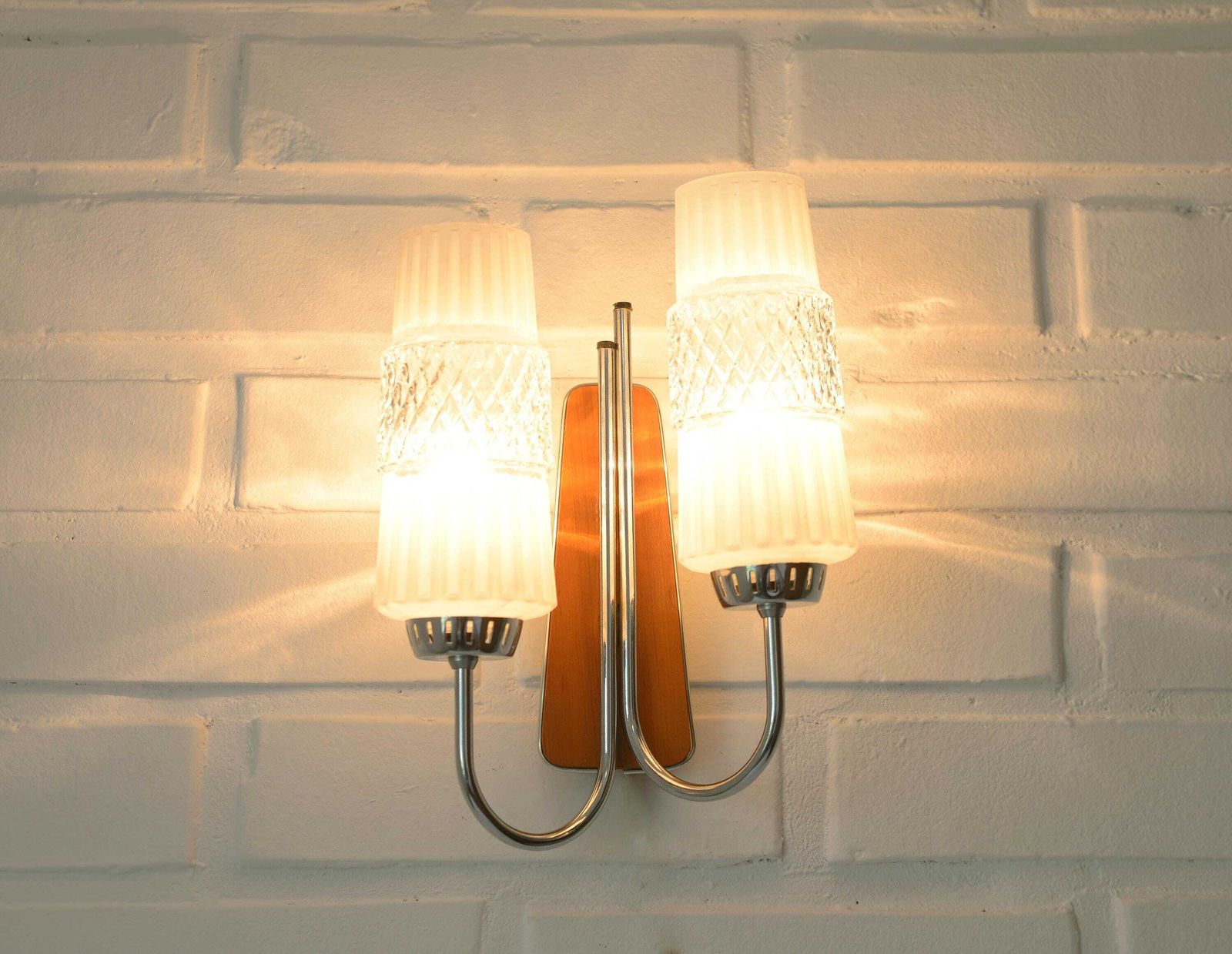 Vintage Scandinavian Style Lamp / Double Wall Sconce / Mid Century Modern / Space Age Light Fixture / Yugoslavia 1960's / Flush Mount Light