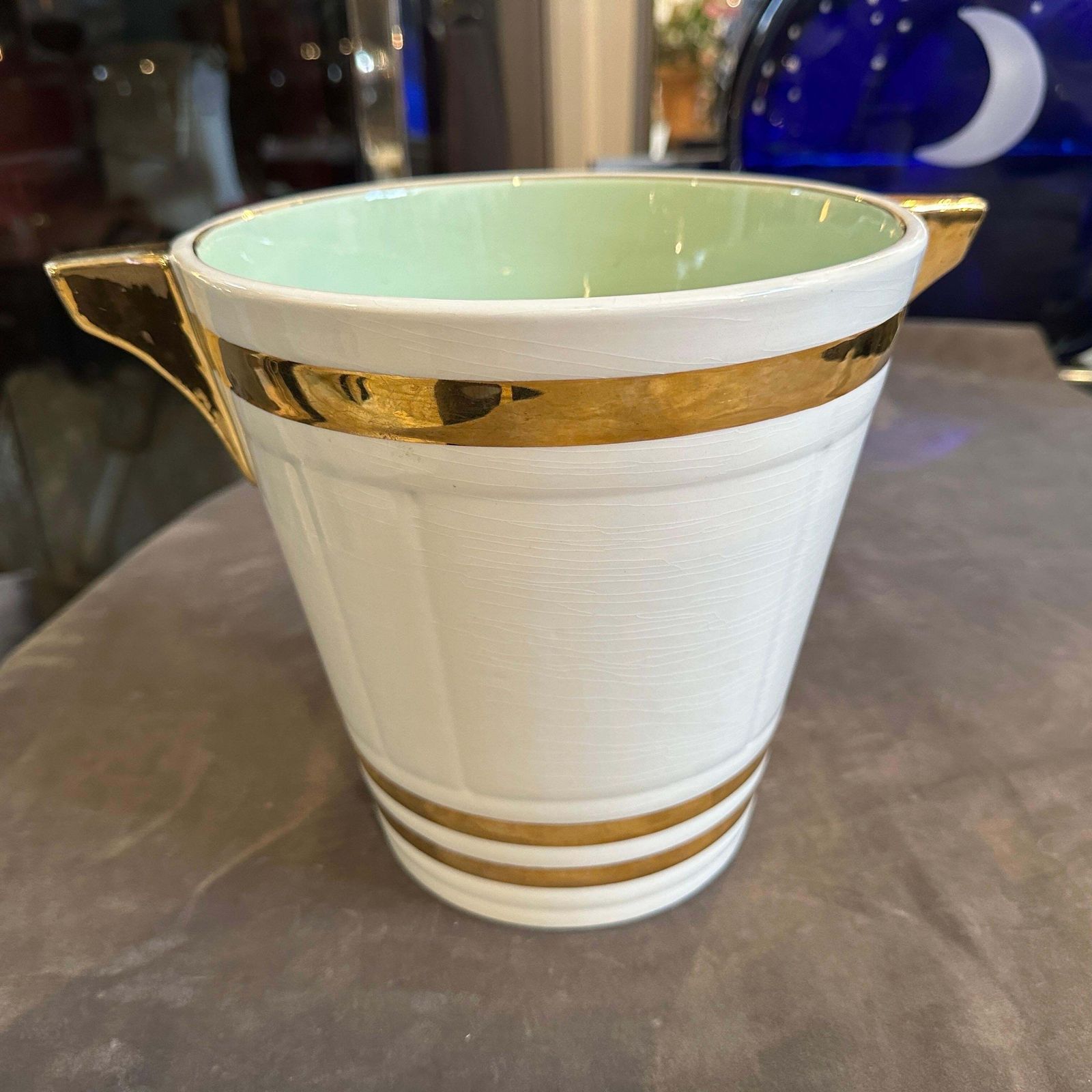 1930s Art Deco White And Gold Ceramic French Champagne Cooler By Sarreguemines photo for sale