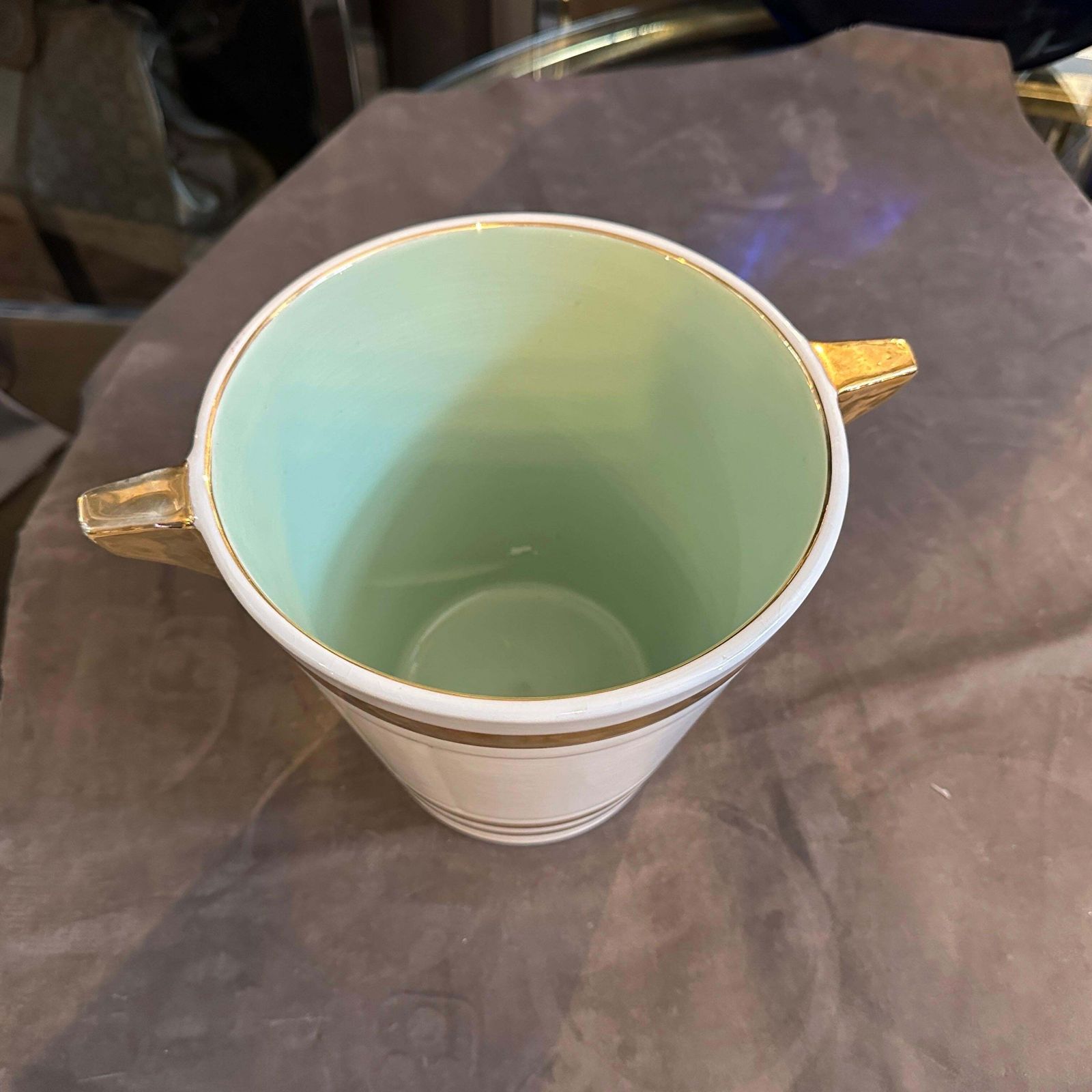 762.0 1930s Art Deco White And Gold Ceramic French Champagne Cooler By Sarreguemines photo
