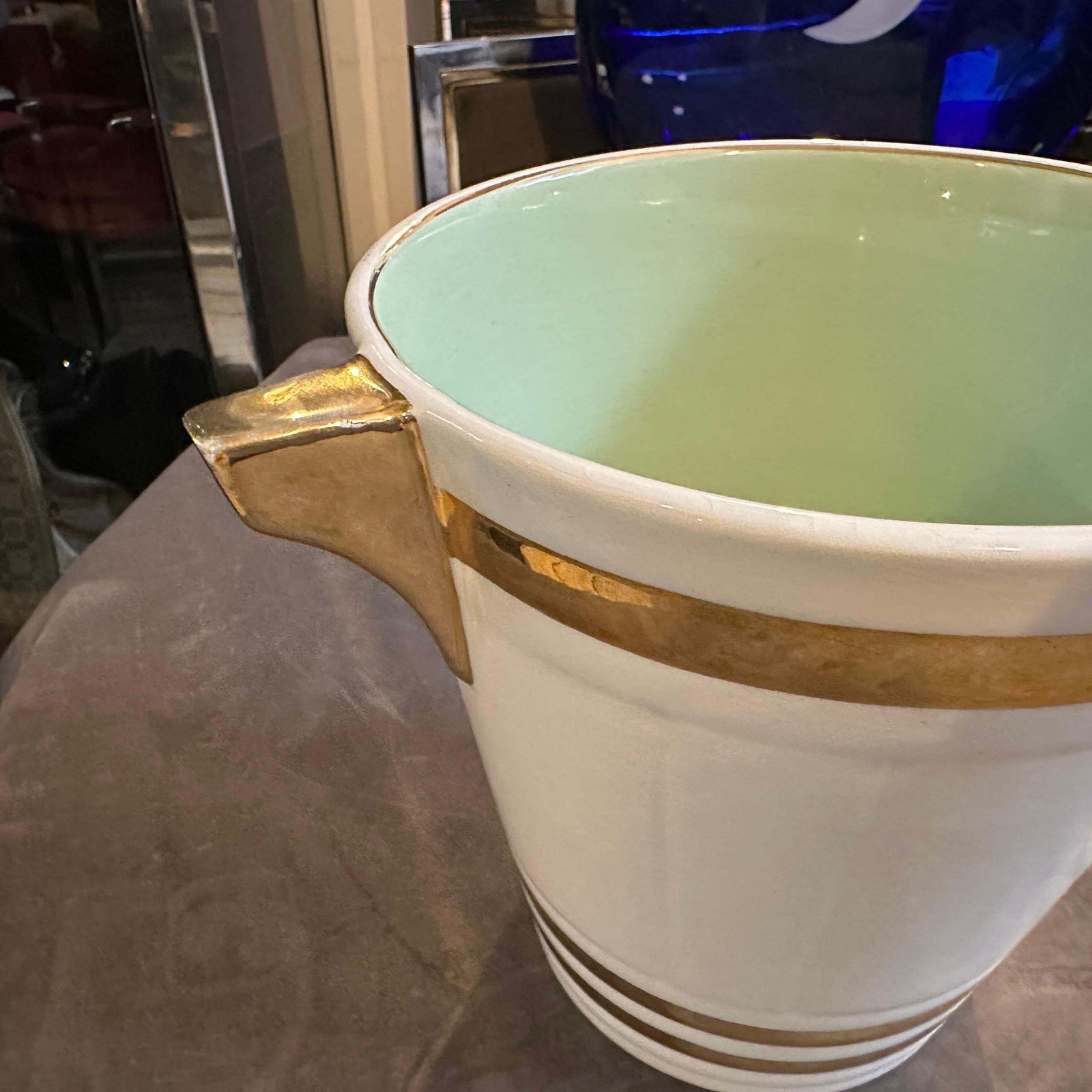 photo vinterior 1930s Art Deco White And Gold Ceramic French Champagne Cooler By Sarreguemines