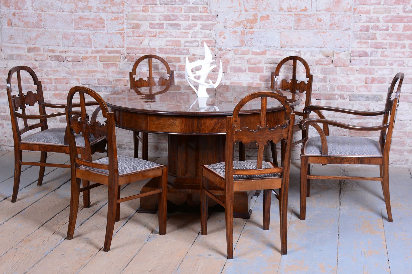 Restored Art Deco Dinig Set, Caucasian Walnut, Thuja, Polished, England, 1920s photo buy