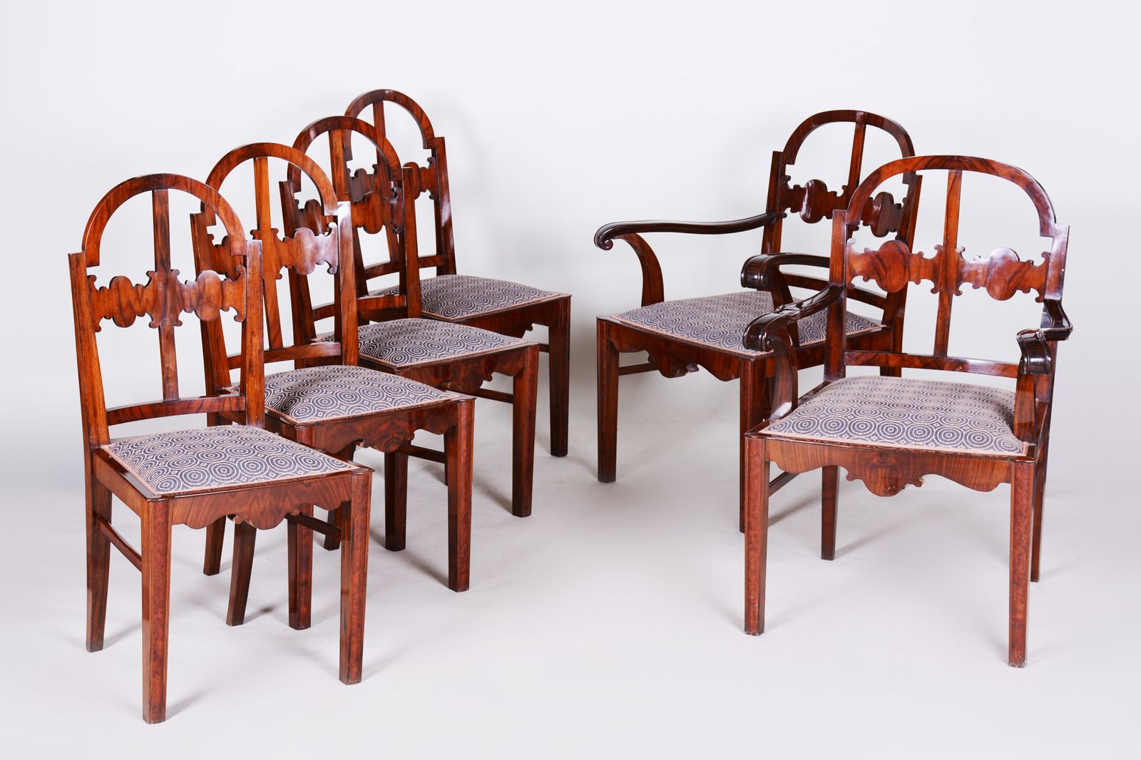 photo for sale Restored Art Deco Dinig Set, Caucasian Walnut, Thuja, Polished, England, 1920s