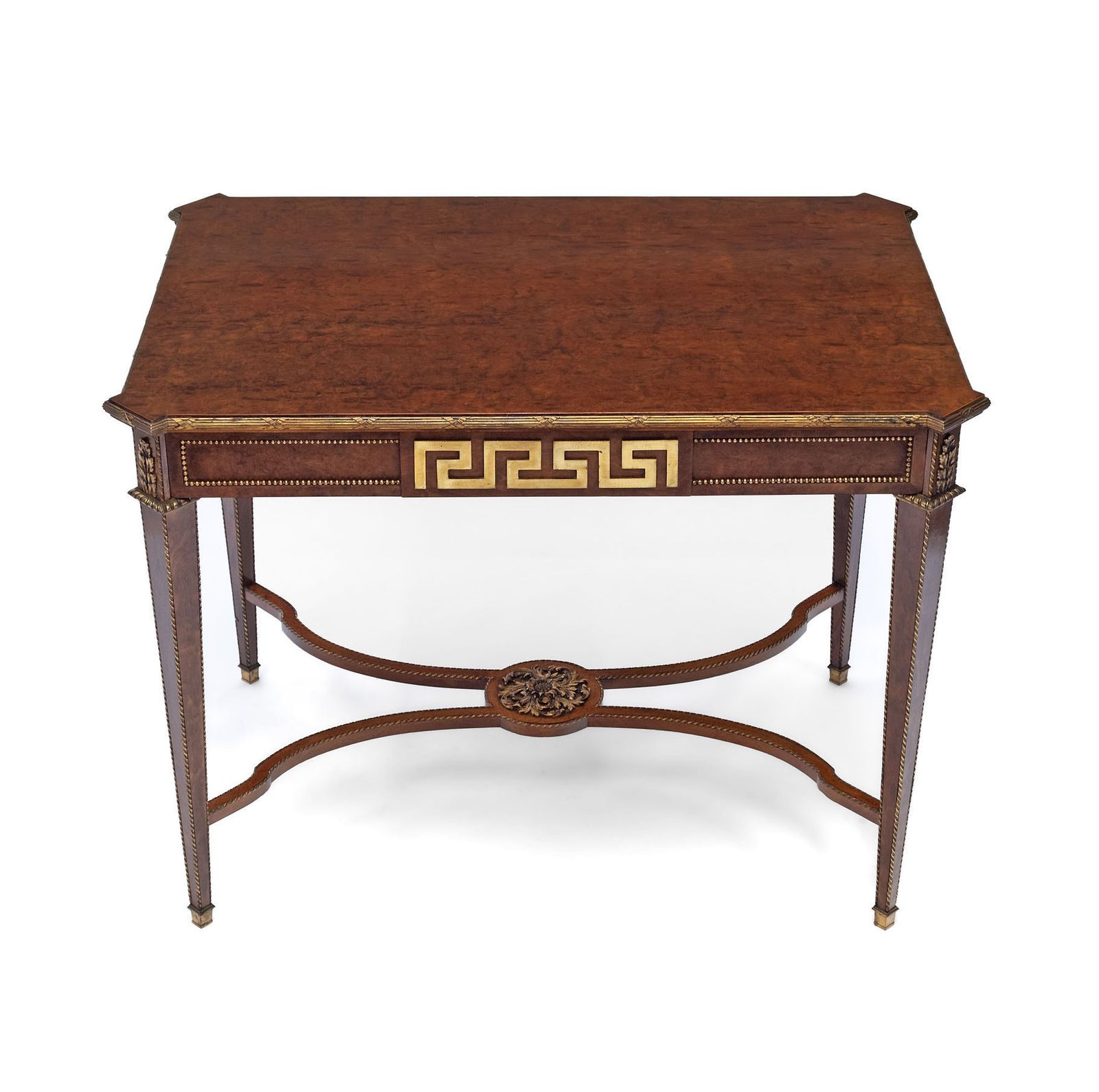 Late 19th Century Plum Pudding & Gilt Centre Side Table Greek Key Louis XVI Revival