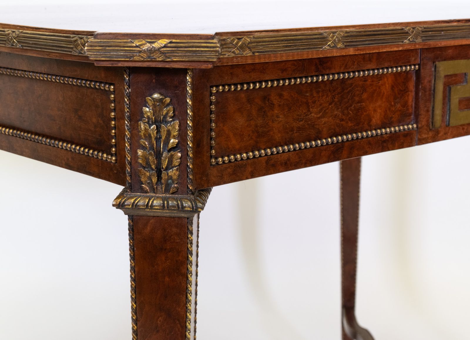 1750.0 Late 19th Century Plum Pudding & Gilt Centre Side Table Greek Key Louis XVI Revival photo