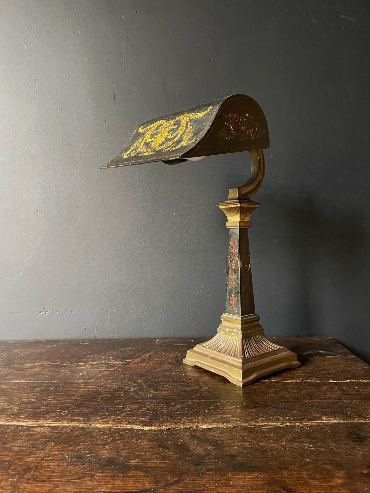Brass And Tole Bankers Lamp photo for sale