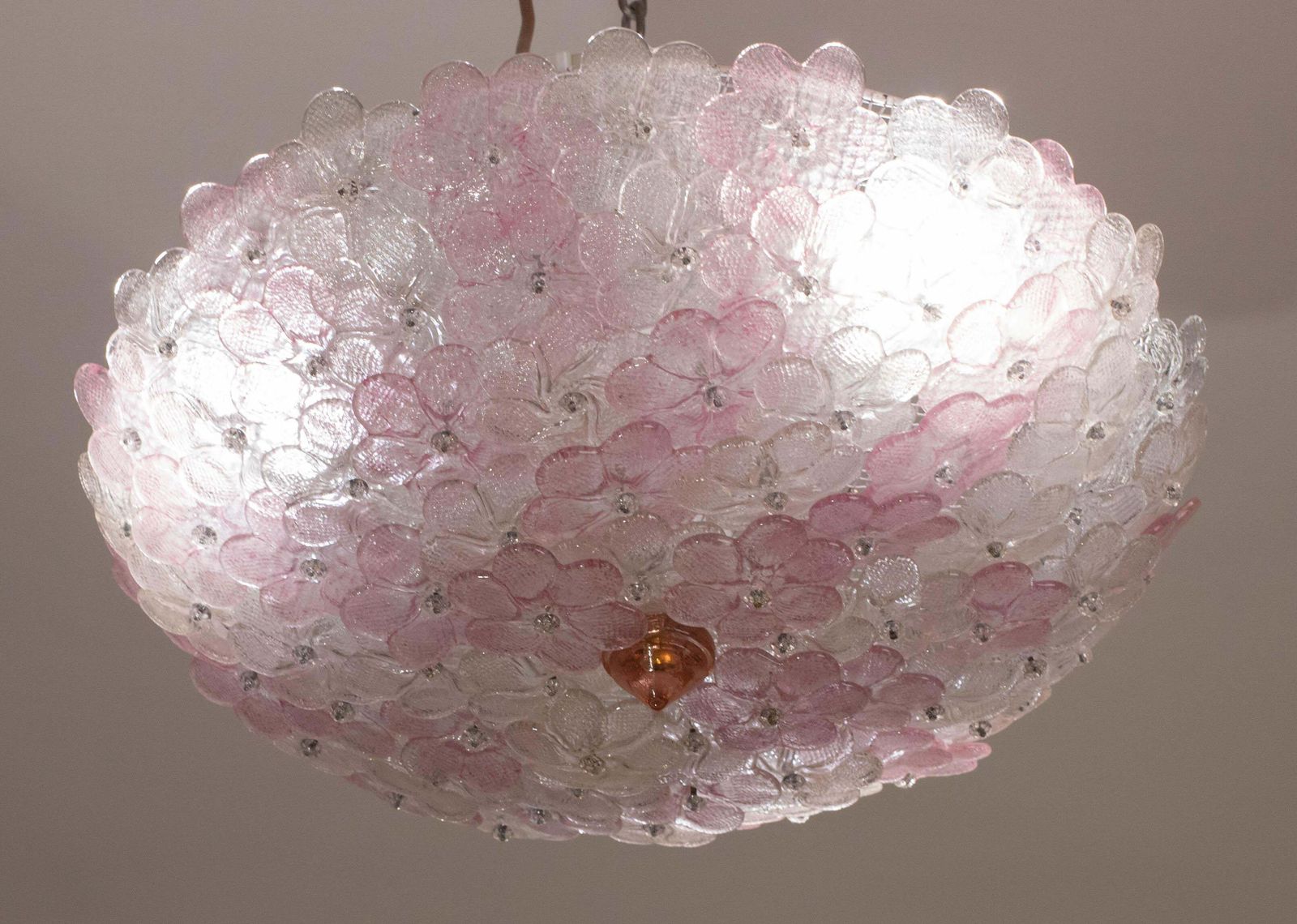 Charming Large Size Murano Ceiling Light Pink Flower By Seguso For Venini, Italy photo for sale