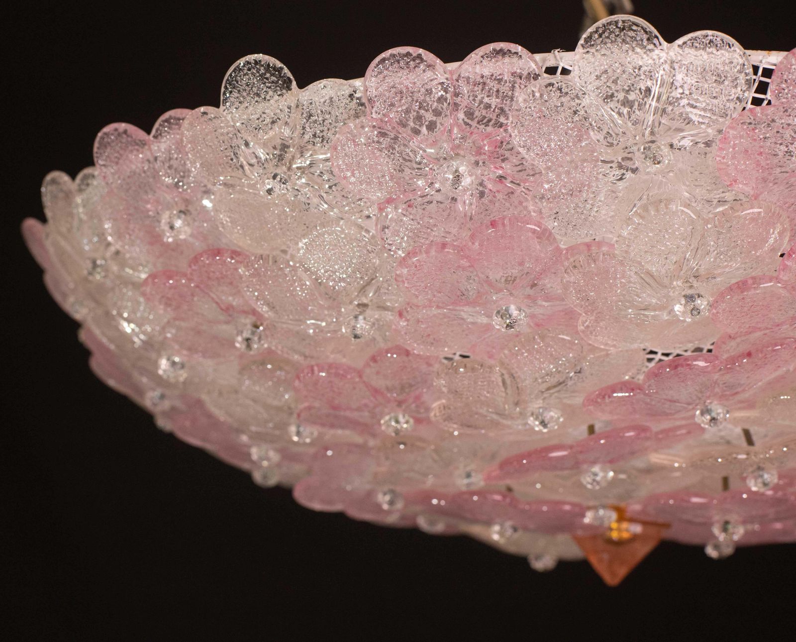 photo for sale Charming Large Size Murano Ceiling Light Pink Flower By Seguso For Venini, Italy