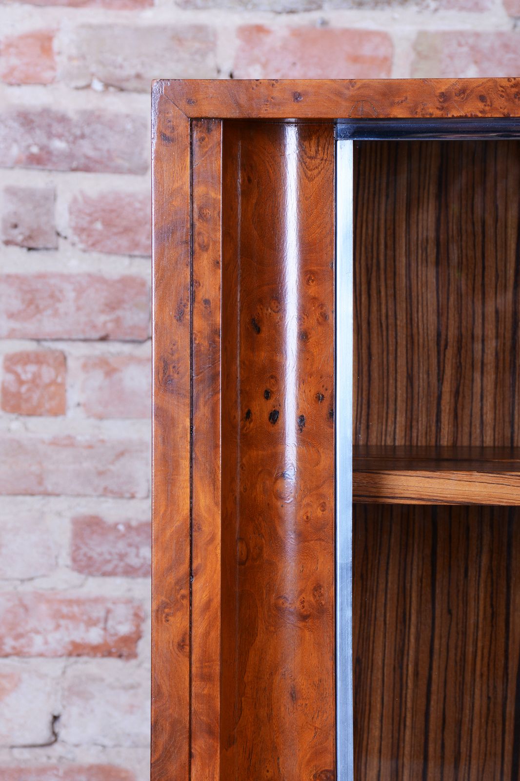 Restored Art Deco Bookcase, Elm, Mahogany, Zebrano, Polished, France, 1920s photo for sale