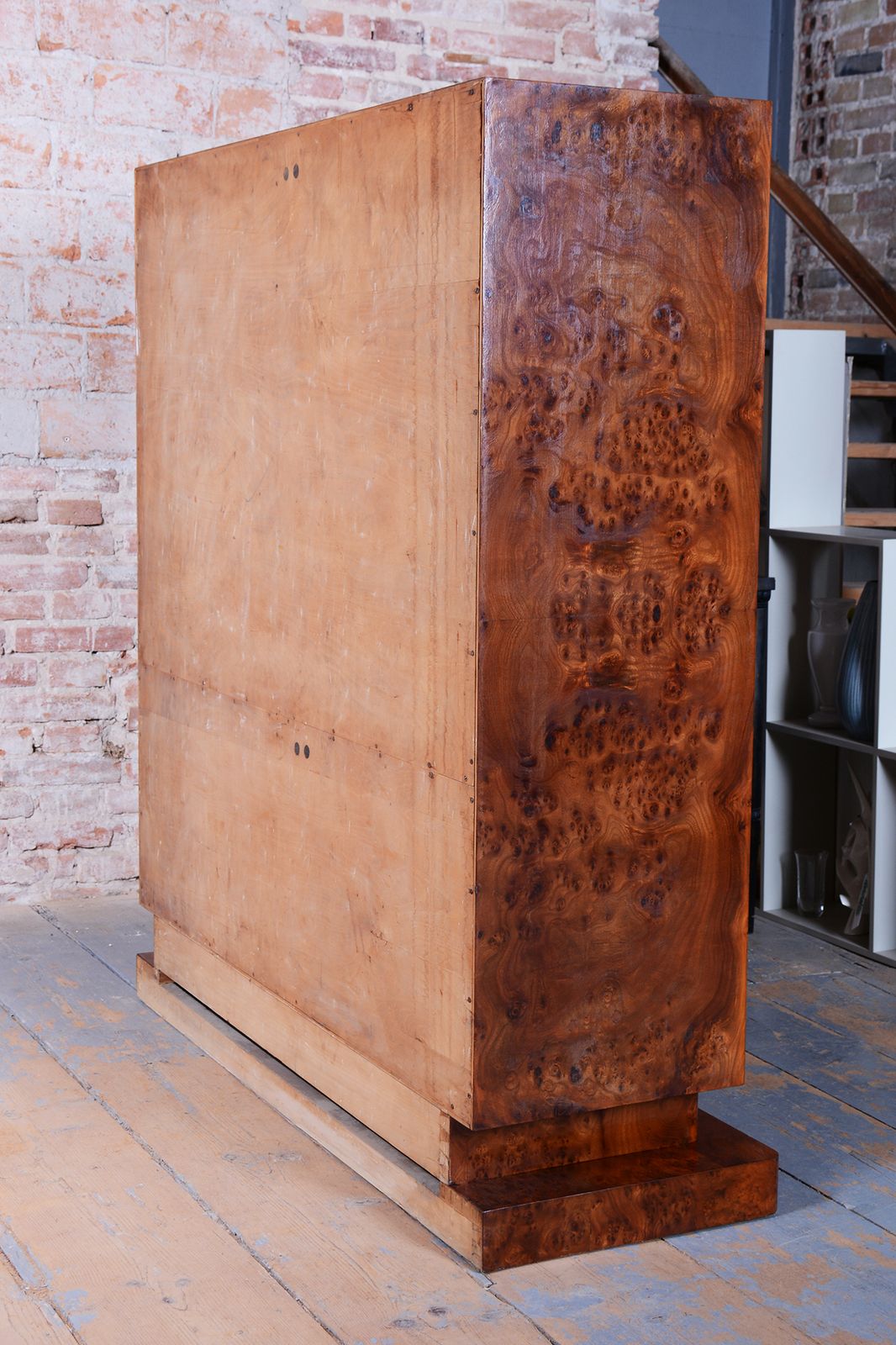 photo vintage Restored Art Deco Bookcase, Elm, Mahogany, Zebrano, Polished, France, 1920s