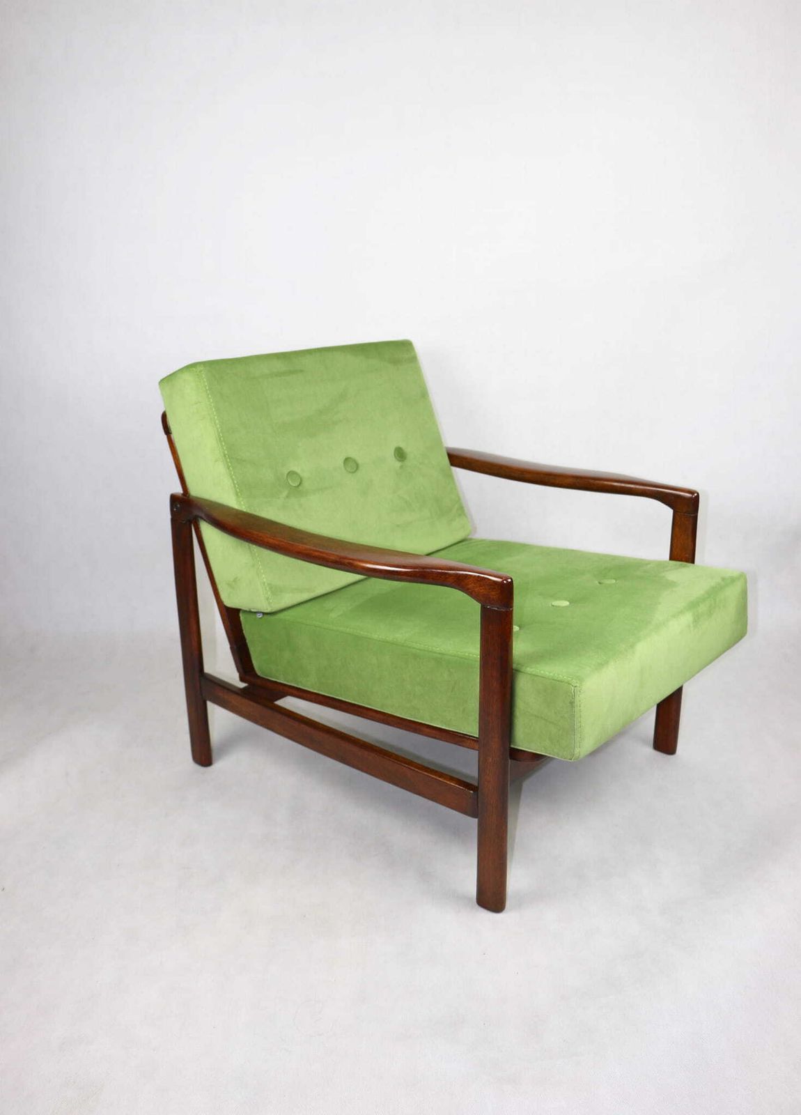 Wooden Armchair Brown Vintage Pea Green Designed By Z. Bączyk   2 Pieces Available