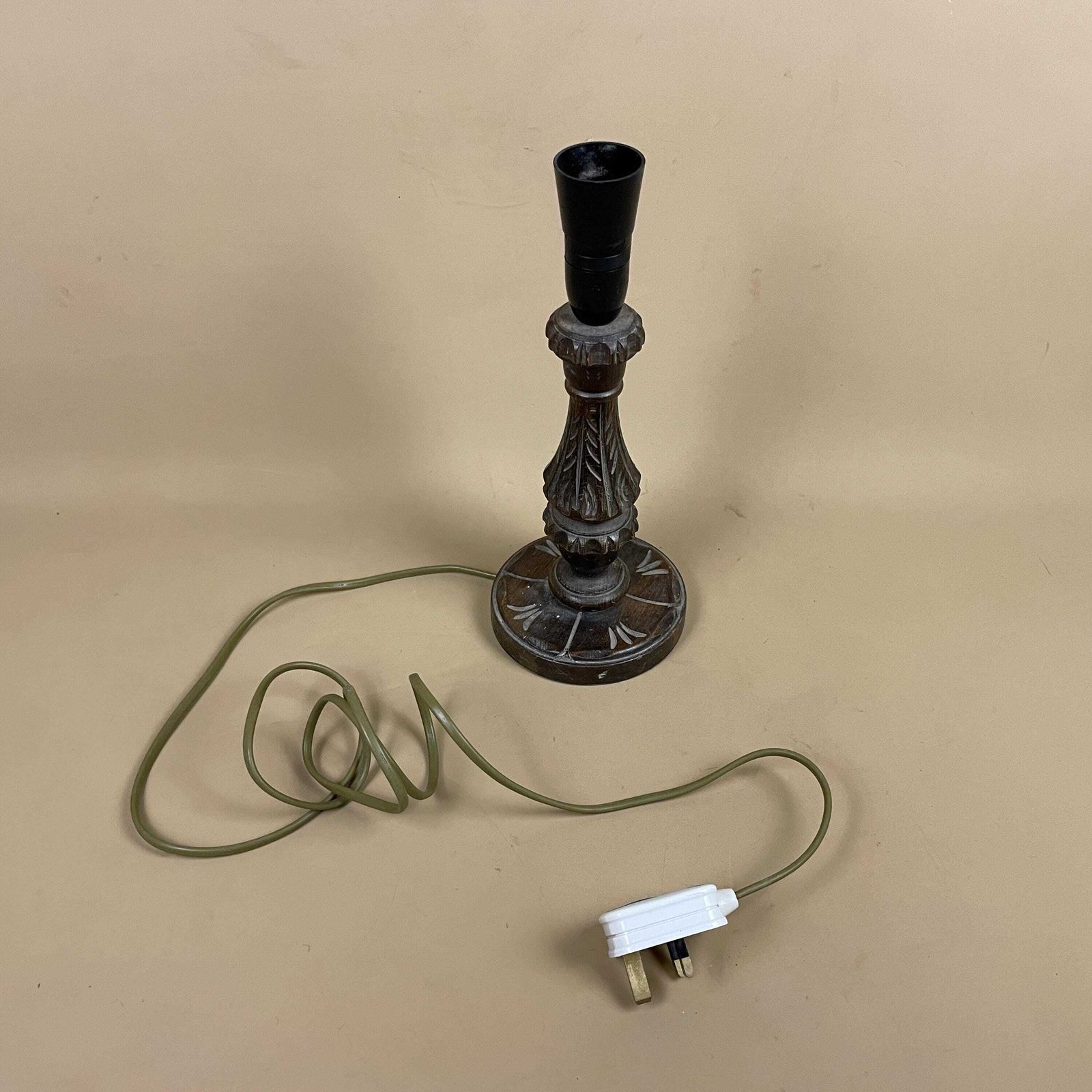 photo furniture Vintage Hand Carved Wood Lamp Dark Brown Wooden Light Bedside Table Antique Edwardian Farmhouse Cottage Country Style