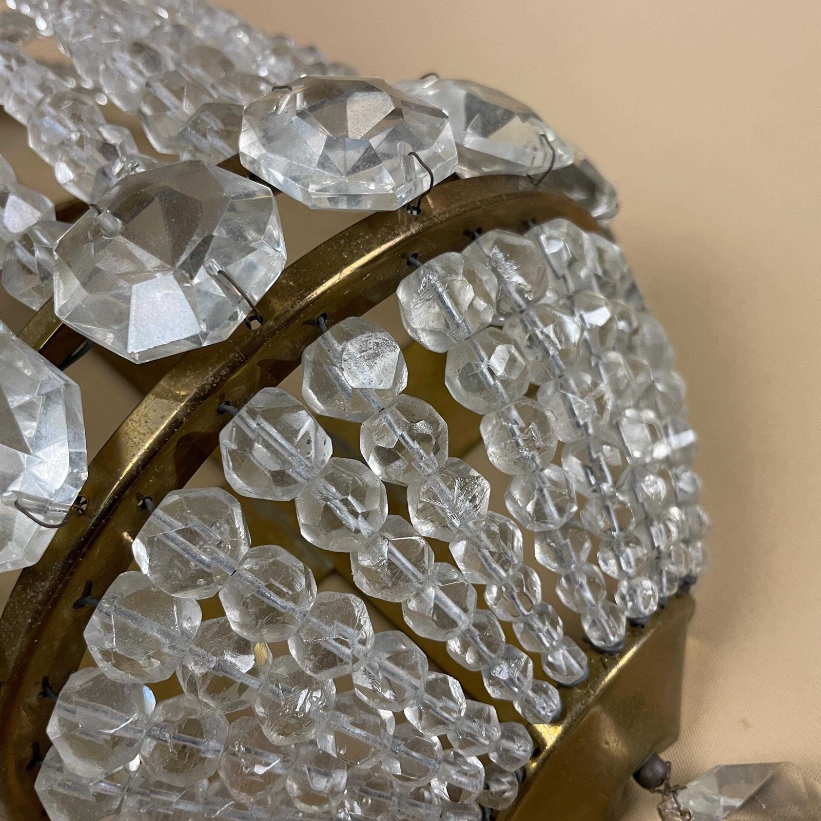 Antique Glass Chandelier Wall Light Lamp French Brass Metal Decorative Vintage photo Lighting