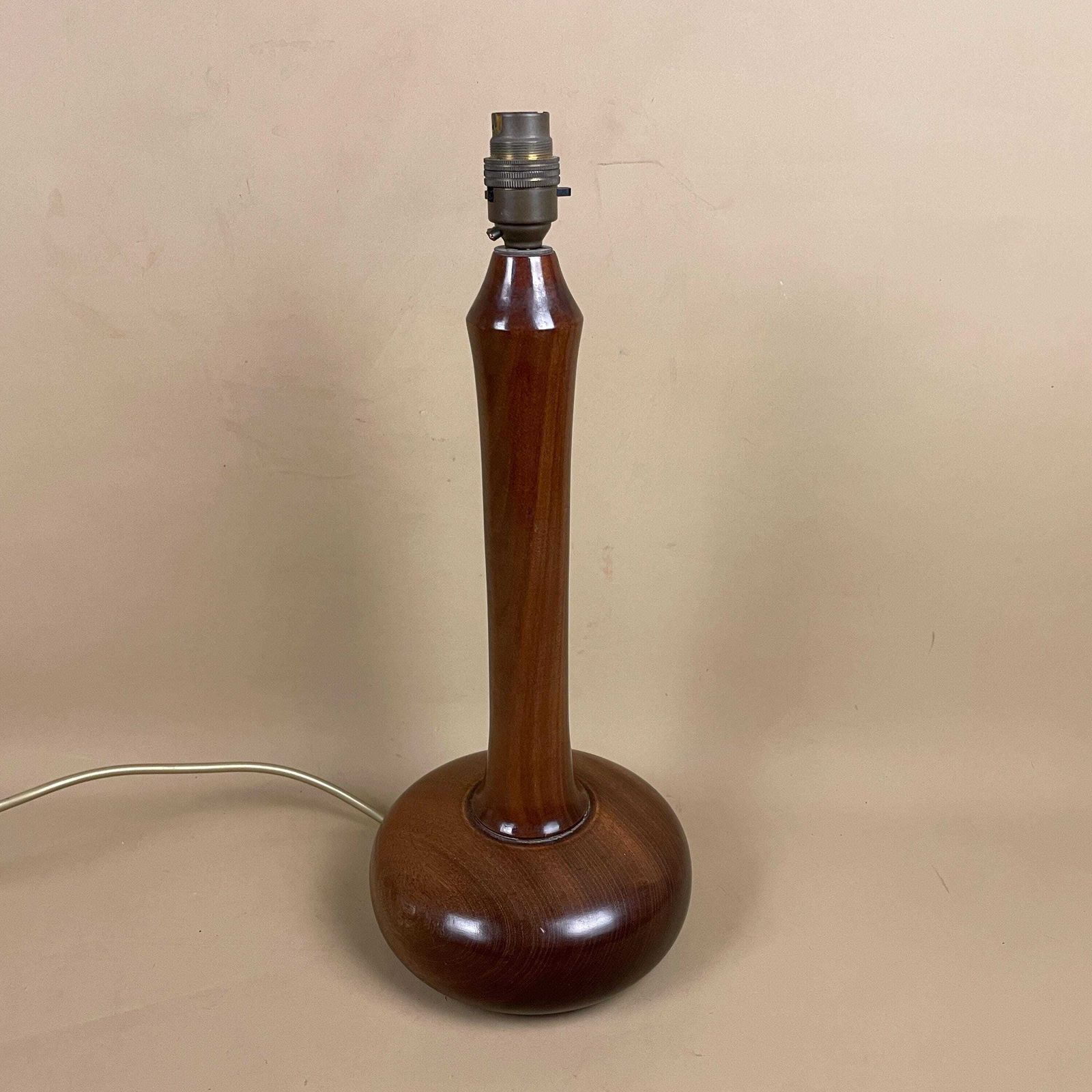 Vintage Wood Lamp Smooth Round Wooden Ball Base Bedside Table Antique Dark Brown Elegant Cottage Farmhouse Country Style Medium Tall Column photo furniture