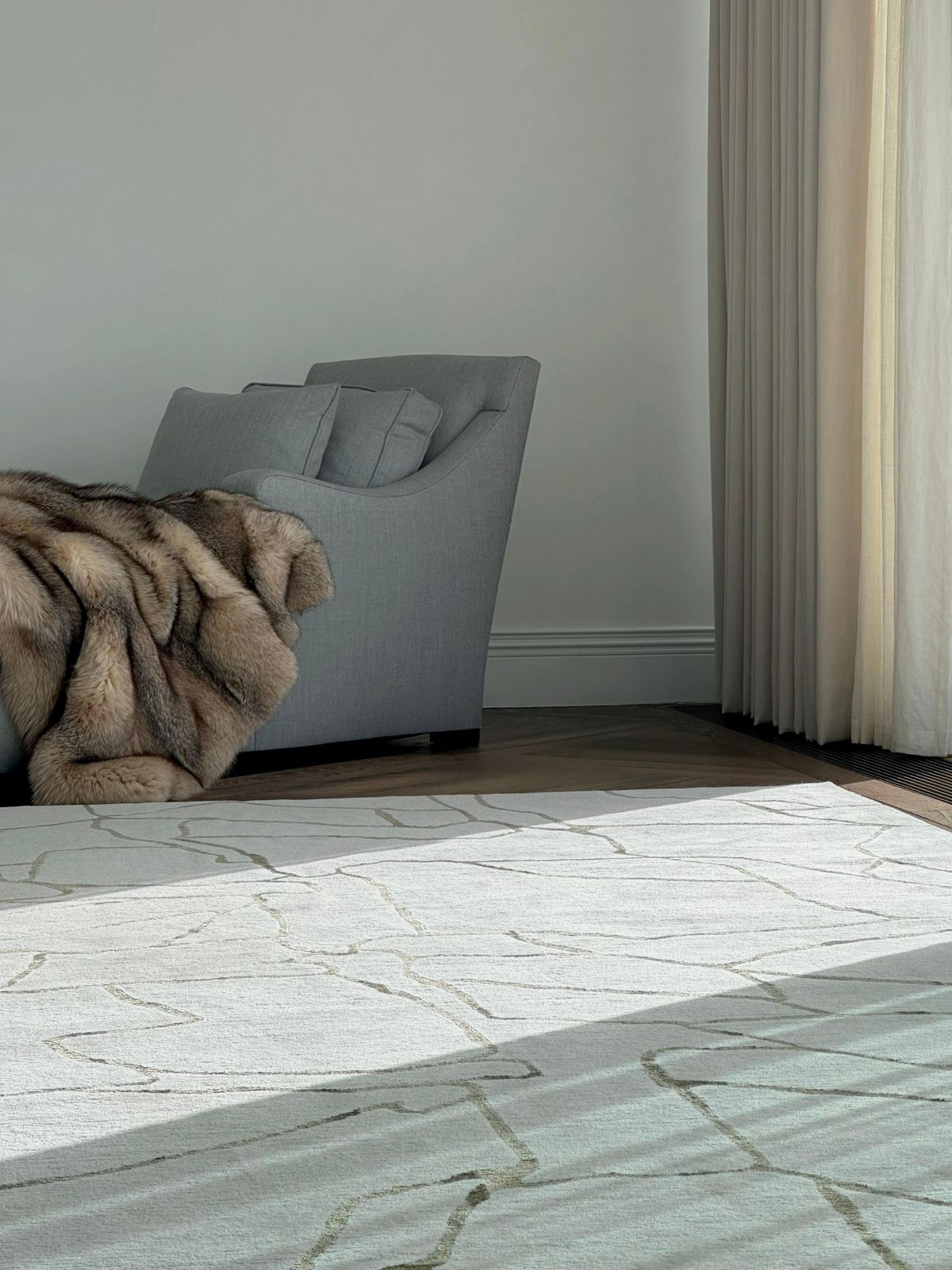 Large Cream And Green Wool Silk Rug By Kelly Wearstler, 2016 photo for sale