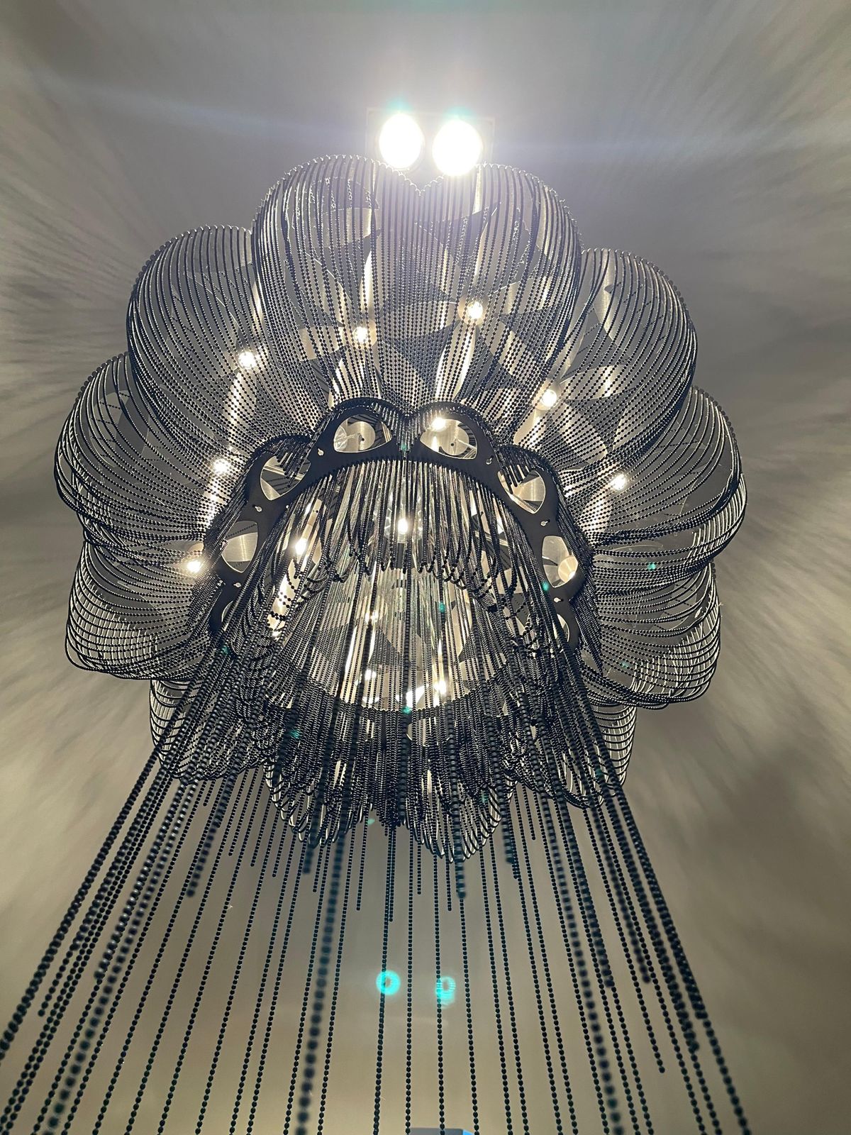 Contemporary Steel And Black Chain 'Flower Of Life' Chandelier By Willowlamp, South Africa photo 3500.0