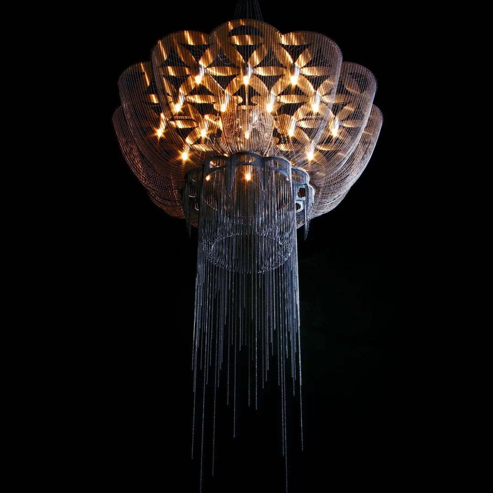 Contemporary Steel And Black Chain 'Flower Of Life' Chandelier By Willowlamp, South Africa photo buy