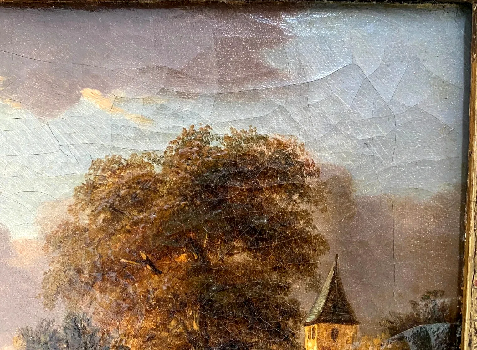 photo furniture Oil On Canvas "Animate Landscape" Wooden Frame And Gilded Stucco 19th Century